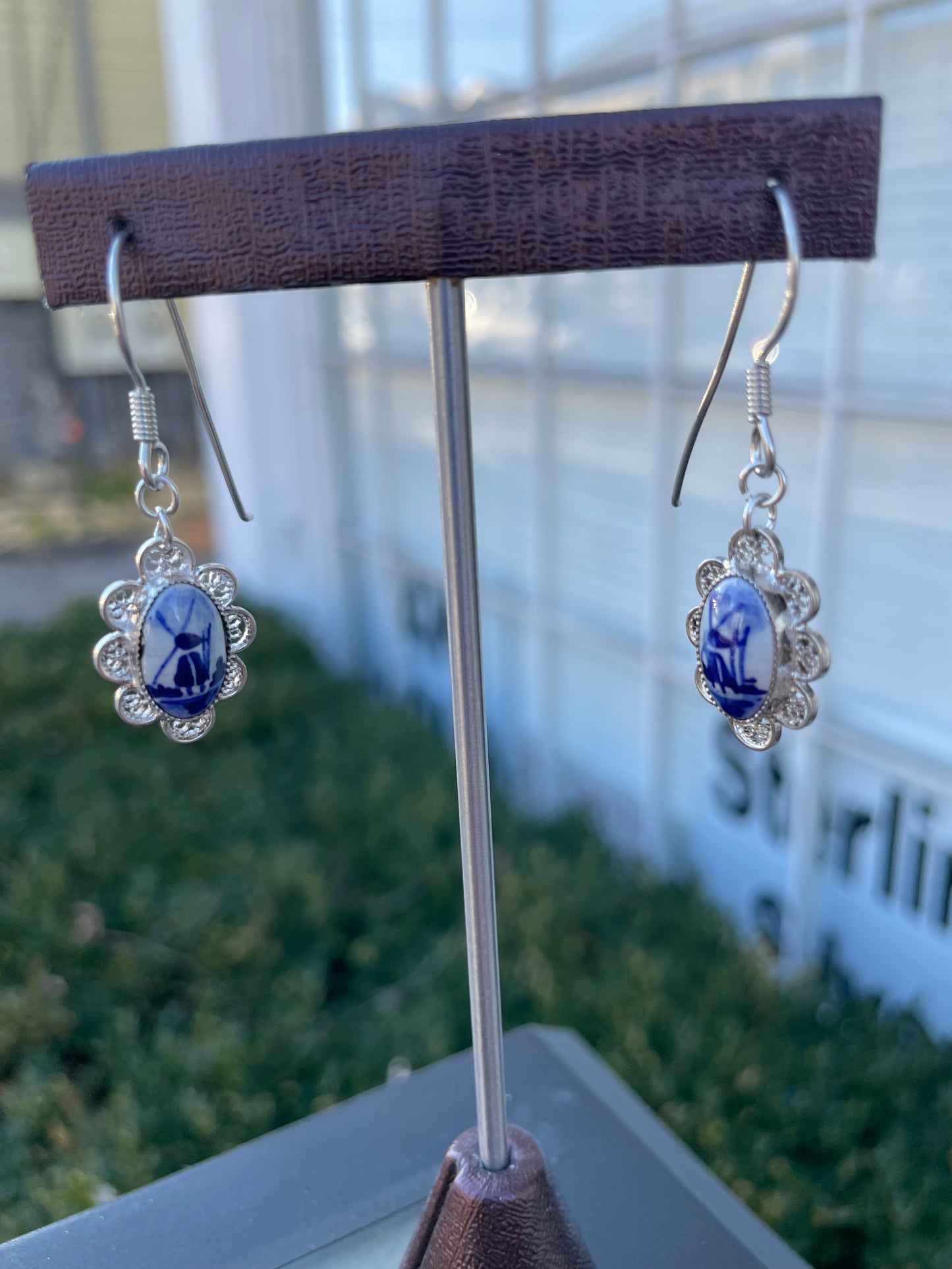 925 Sterling Silver Norway Windmill Hand-painted Earrings