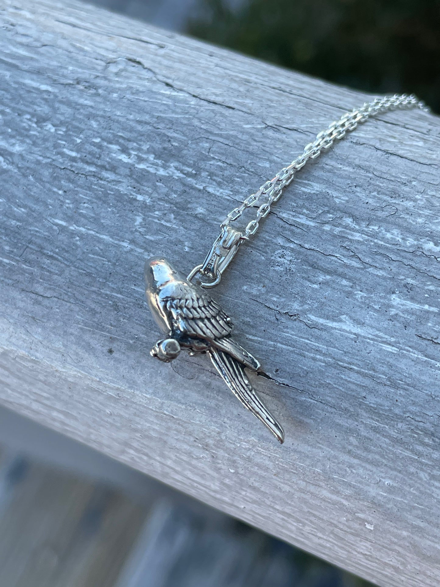 925 Sterling Silver 3D Parrot Necklace
