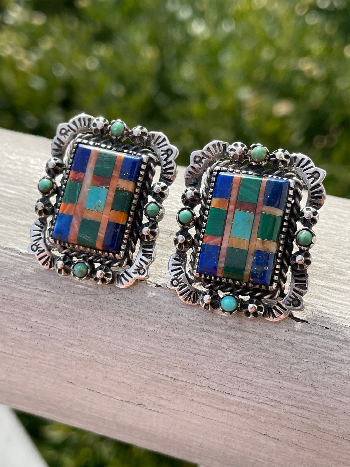 Designer BL 925 Sterling Silver Zuni Native American Earrings