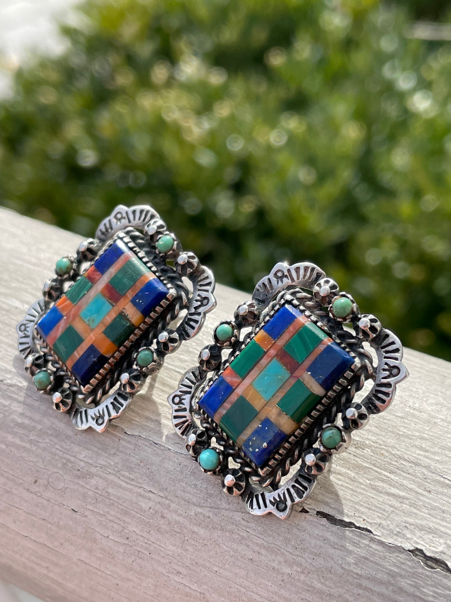 Designer BL 925 Sterling Silver Zuni Native American Earrings