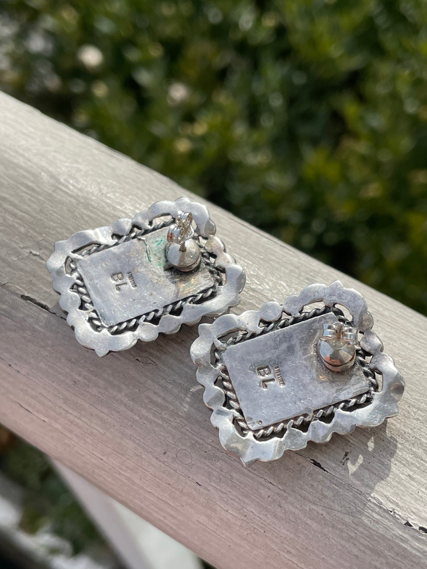 Designer BL 925 Sterling Silver Zuni Native American Earrings
