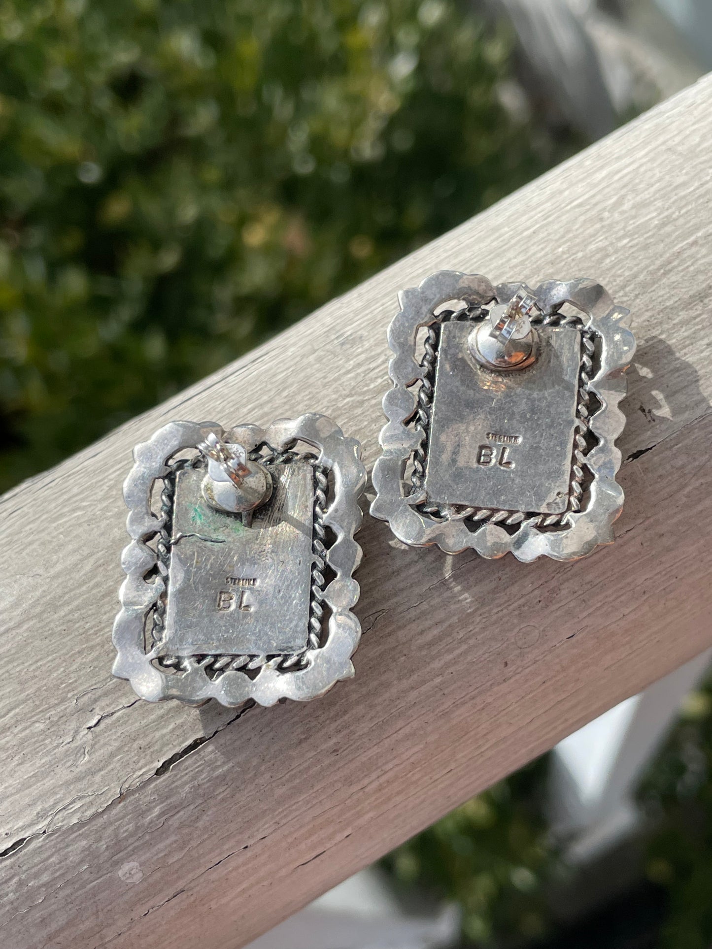 Designer BL 925 Sterling Silver Zuni Native American Earrings