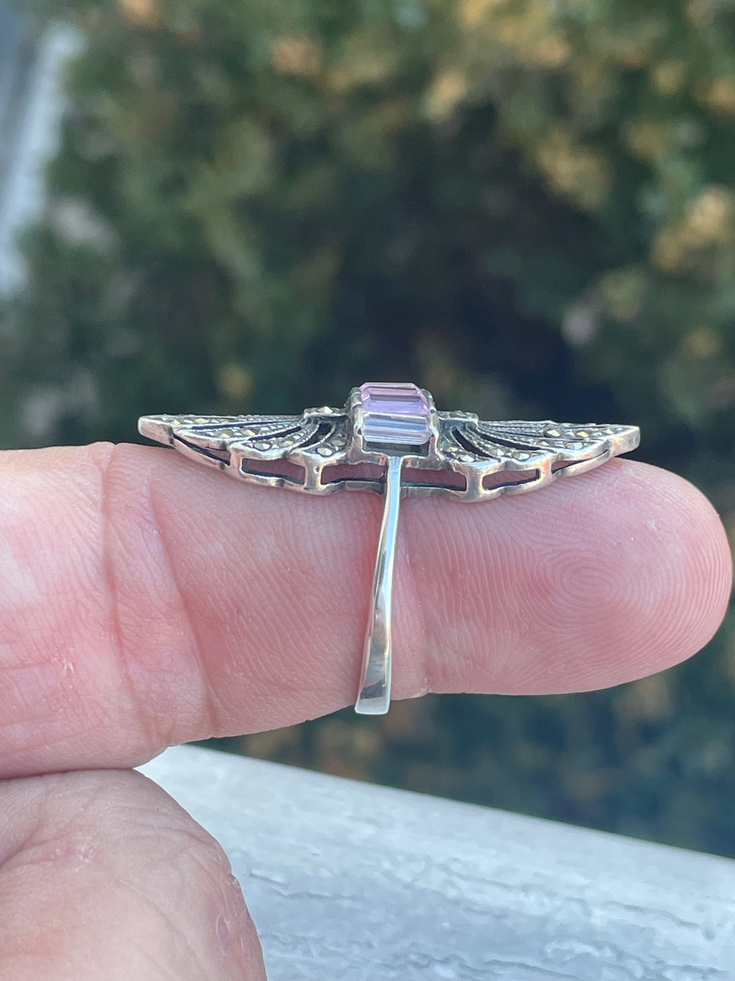 Vintage 925 Sterling Silver Art Deco Marcasite & Zirconia Decor Ring