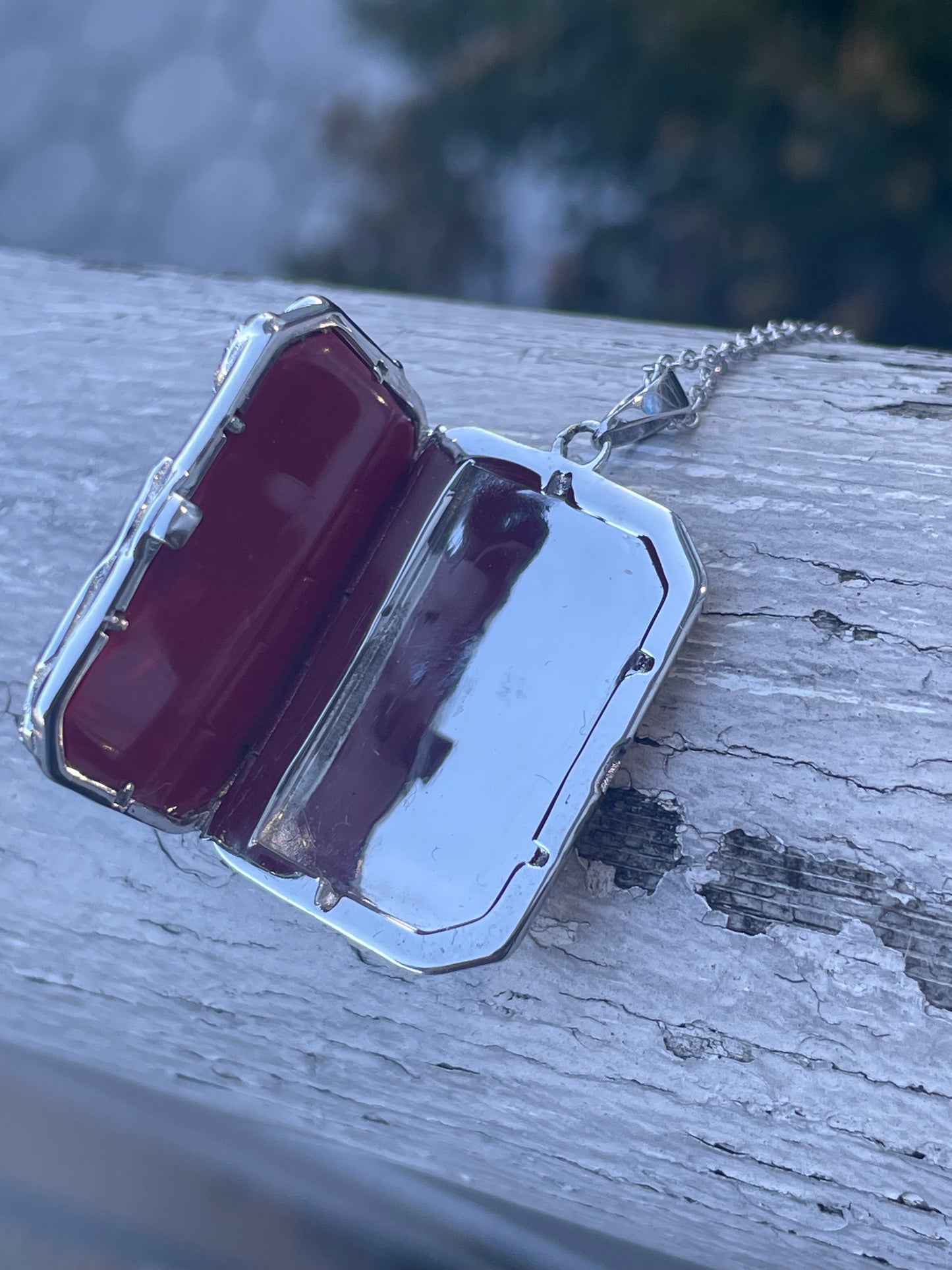 925 Sterling Silver Designer With You Red Coral & Clear Zirconia Locket Necklace
