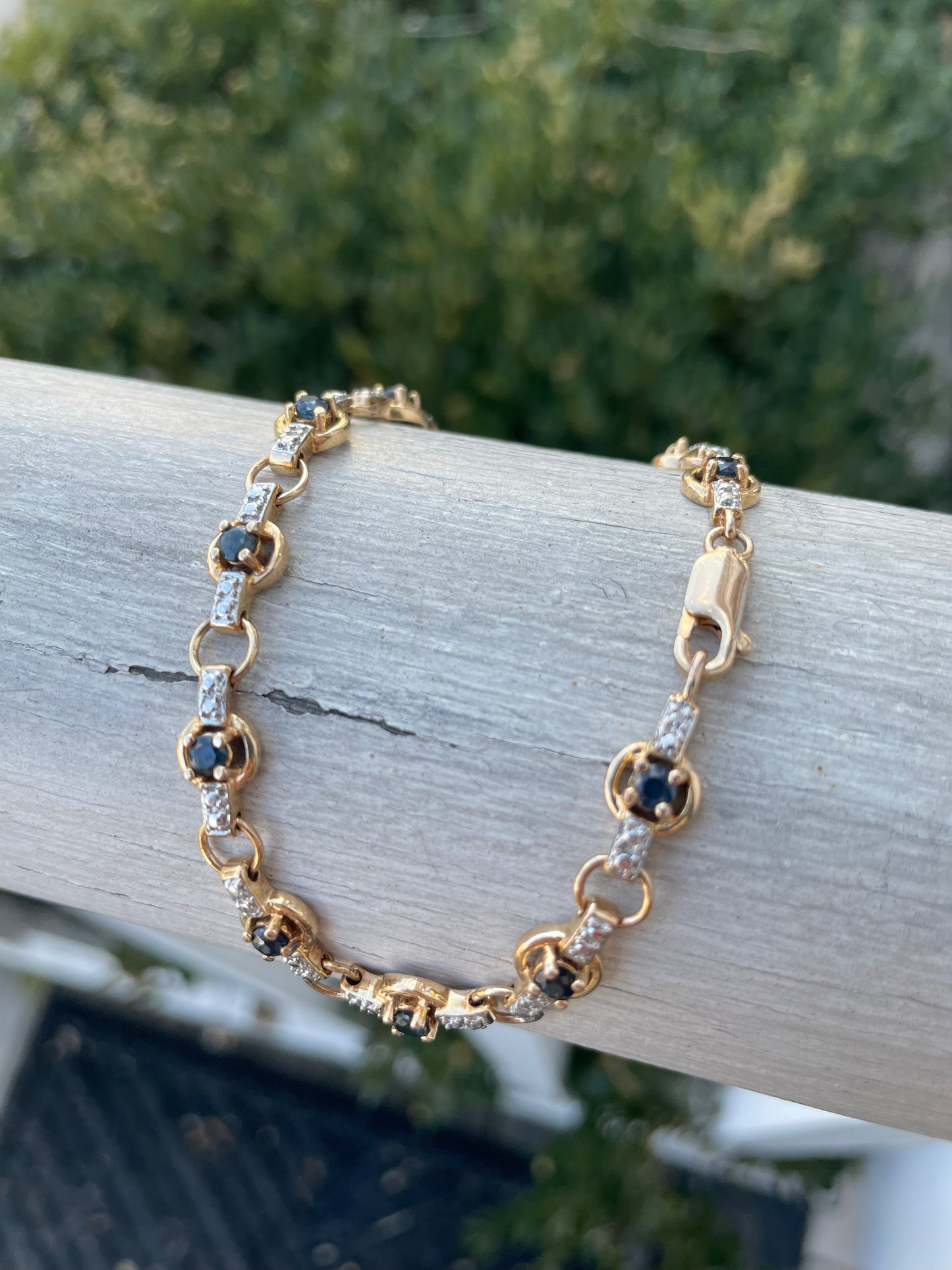 925 Sterling Silver Vermeil Natural Sapphire Link Bracelet