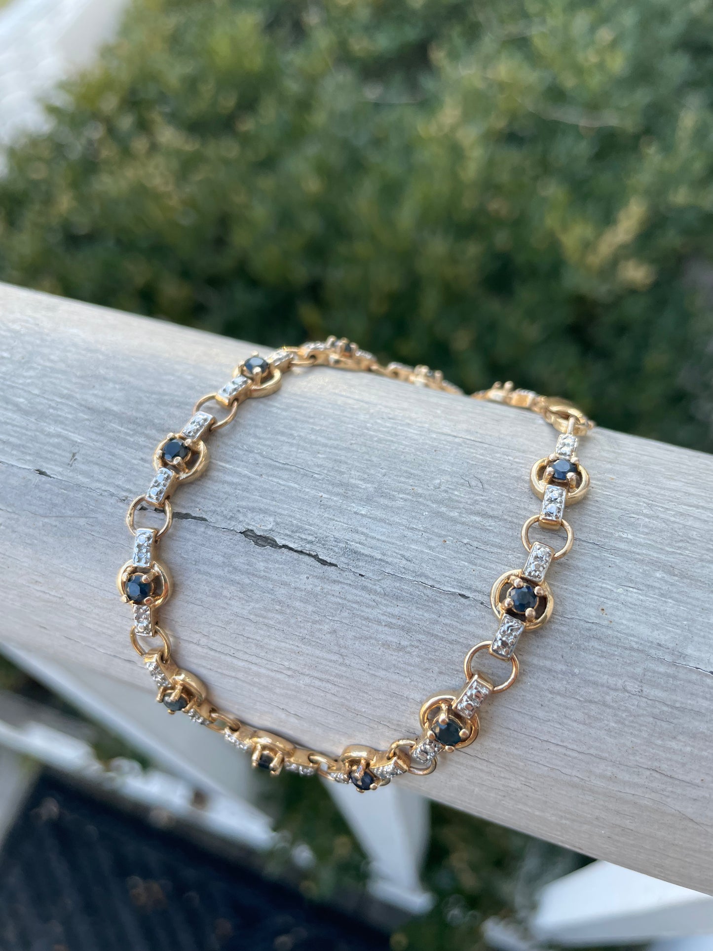925 Sterling Silver Vermeil Natural Sapphire Link Bracelet