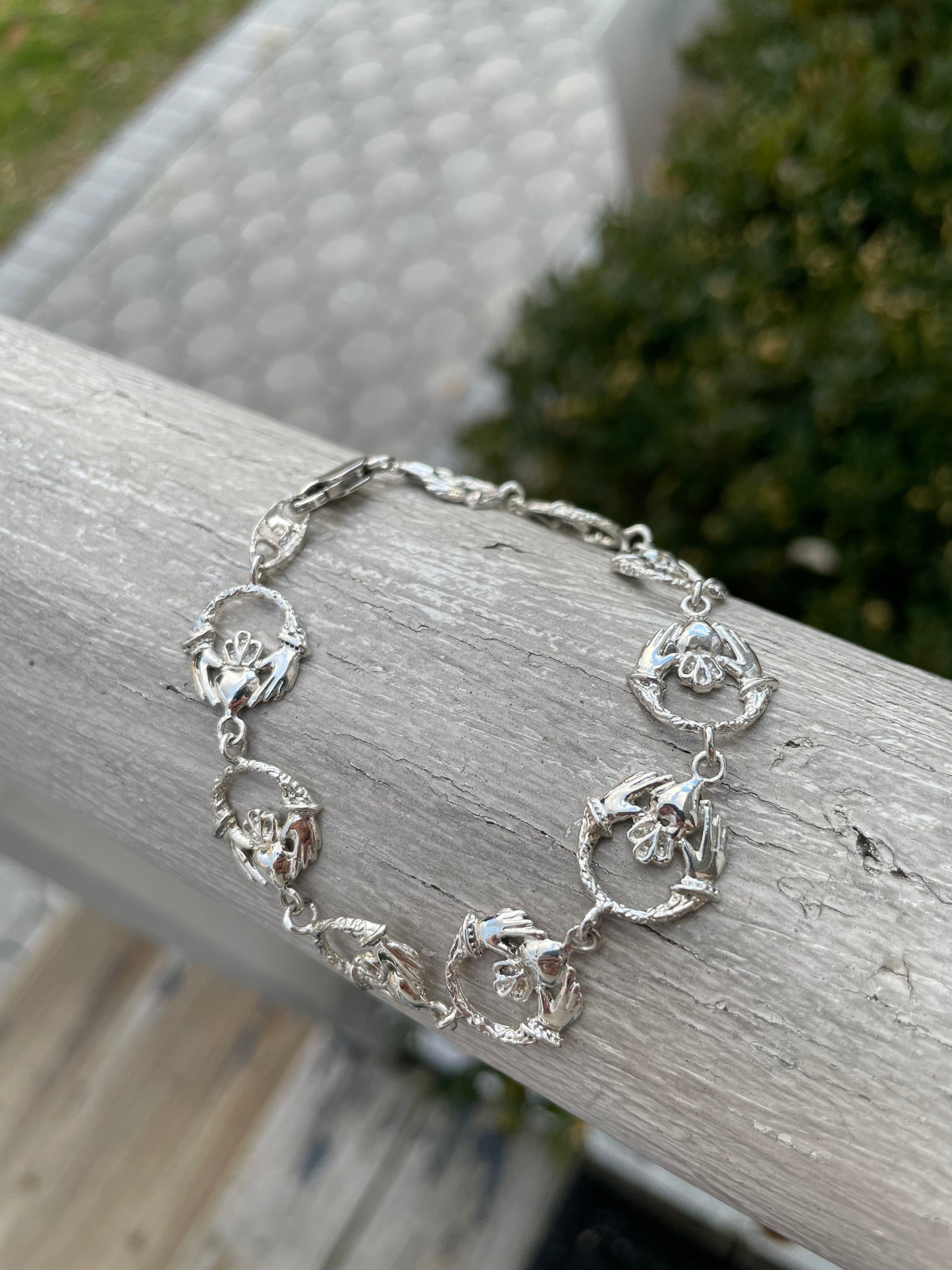 925 Sterling Silver Irish Claddagh Bracelet 7”