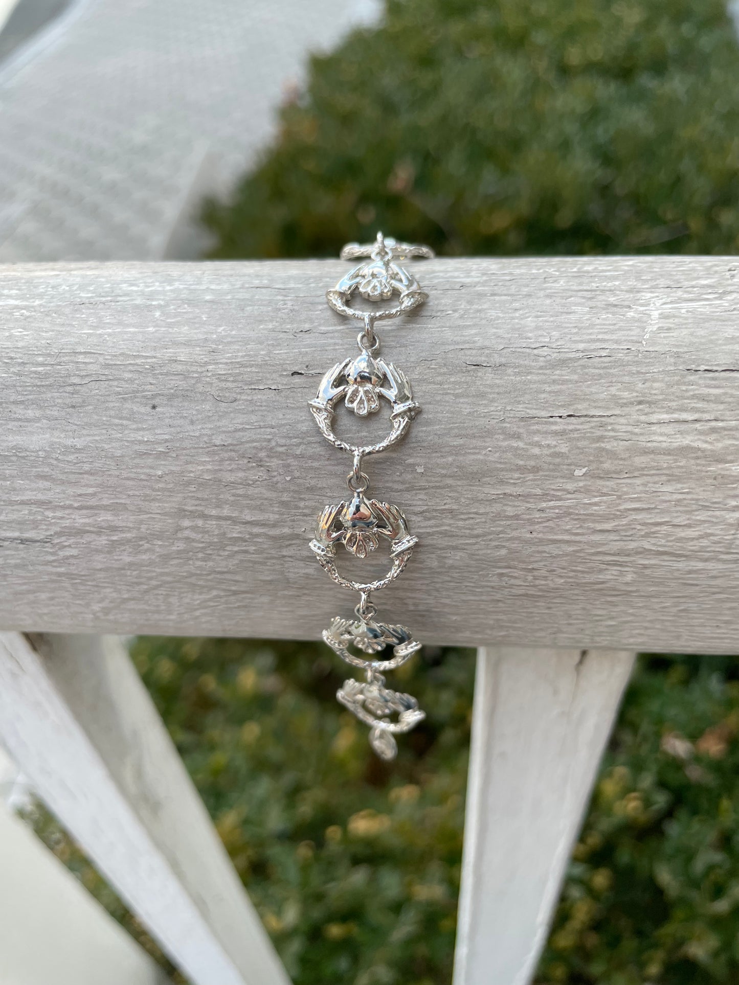 925 Sterling Silver Irish Claddagh Bracelet 7”
