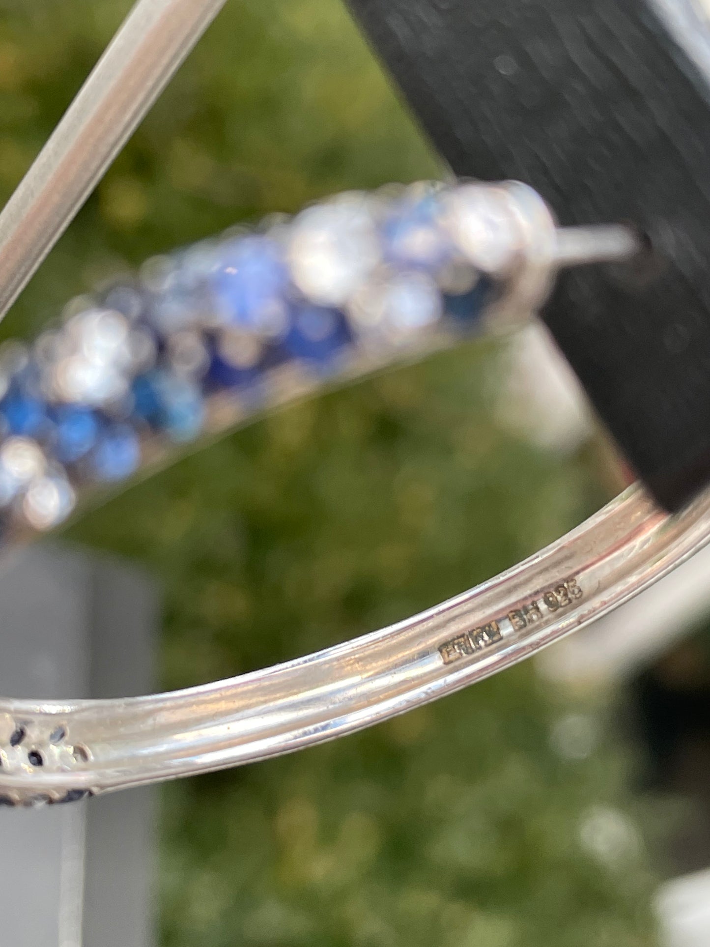 Designer Effy 925 Sterling Silver Sapphire White & Blue Topaz Large Cluster Hoop Earrings