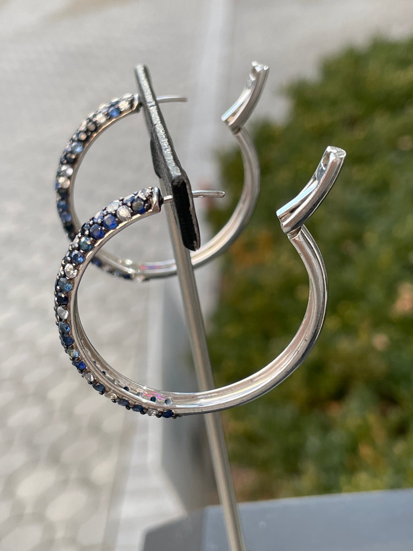 Designer Effy 925 Sterling Silver Sapphire White & Blue Topaz Large Cluster Hoop Earrings