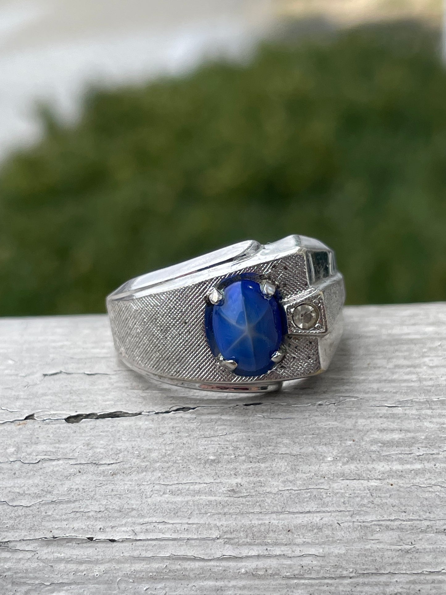 925 Sterling Silver Men’s Star Sapphire Modernist Designer Ring