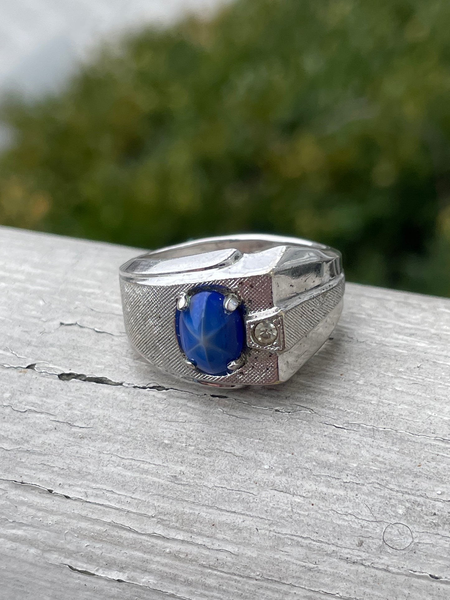 925 Sterling Silver Men’s Star Sapphire Modernist Designer Ring