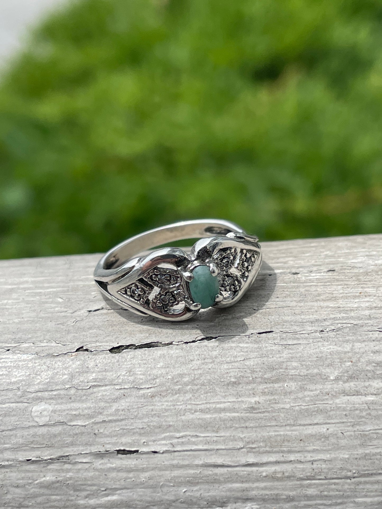 925 Sterling Silver Emerald & White Topaz Ring