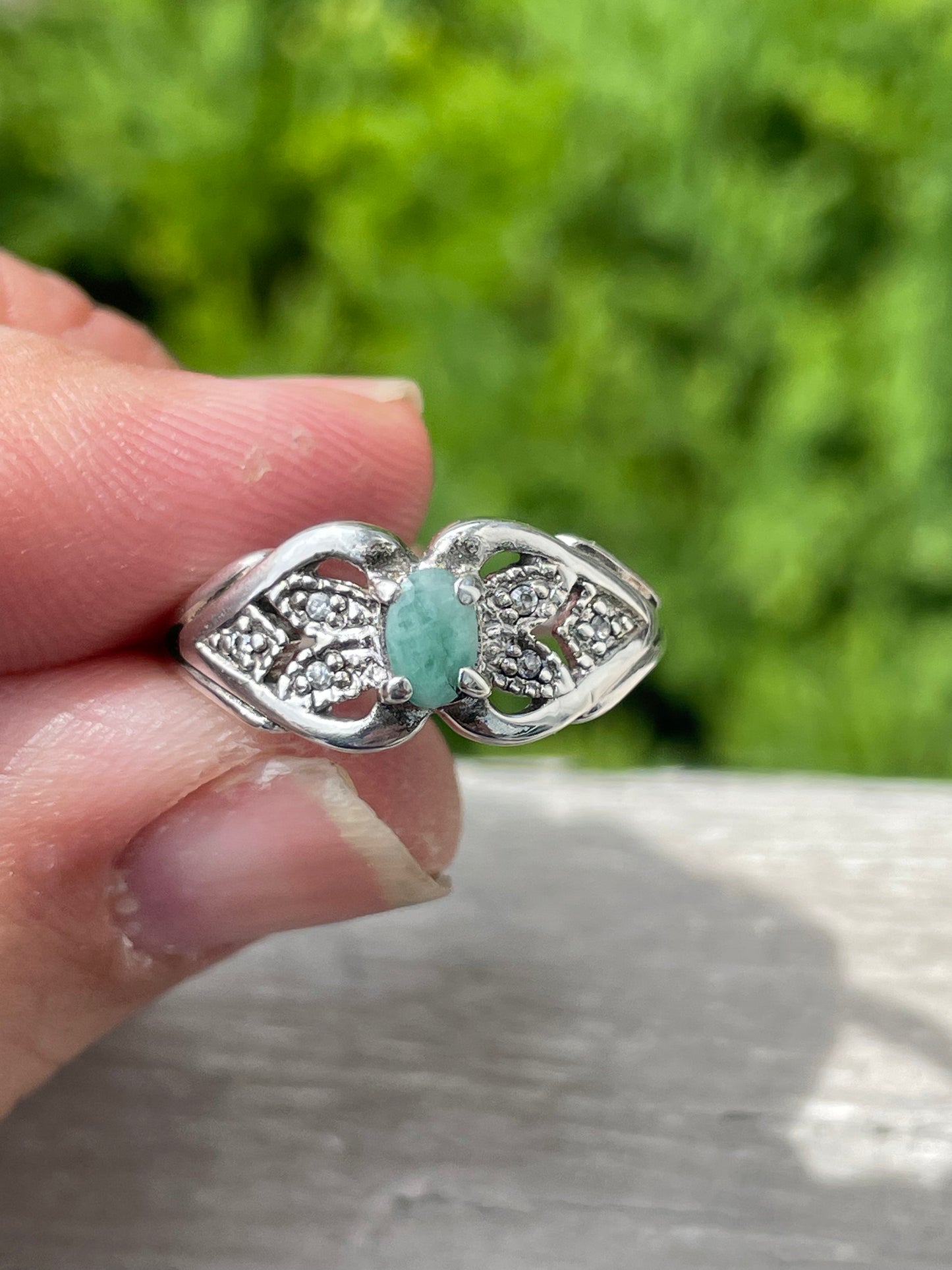 925 Sterling Silver Emerald & White Topaz Ring