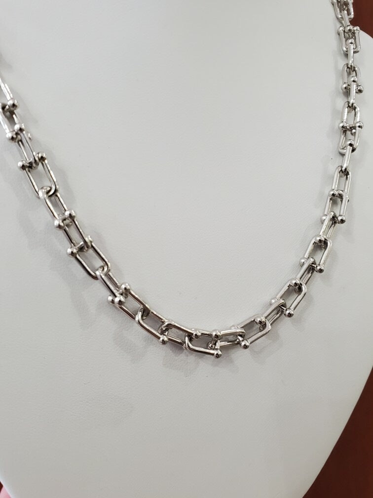 925 Sterling Silver Tiffany Style Paperclip Chain Necklace