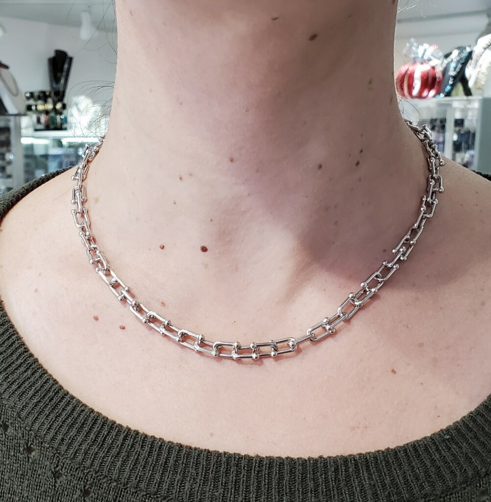 925 Sterling Silver Tiffany Style Paperclip Chain Necklace