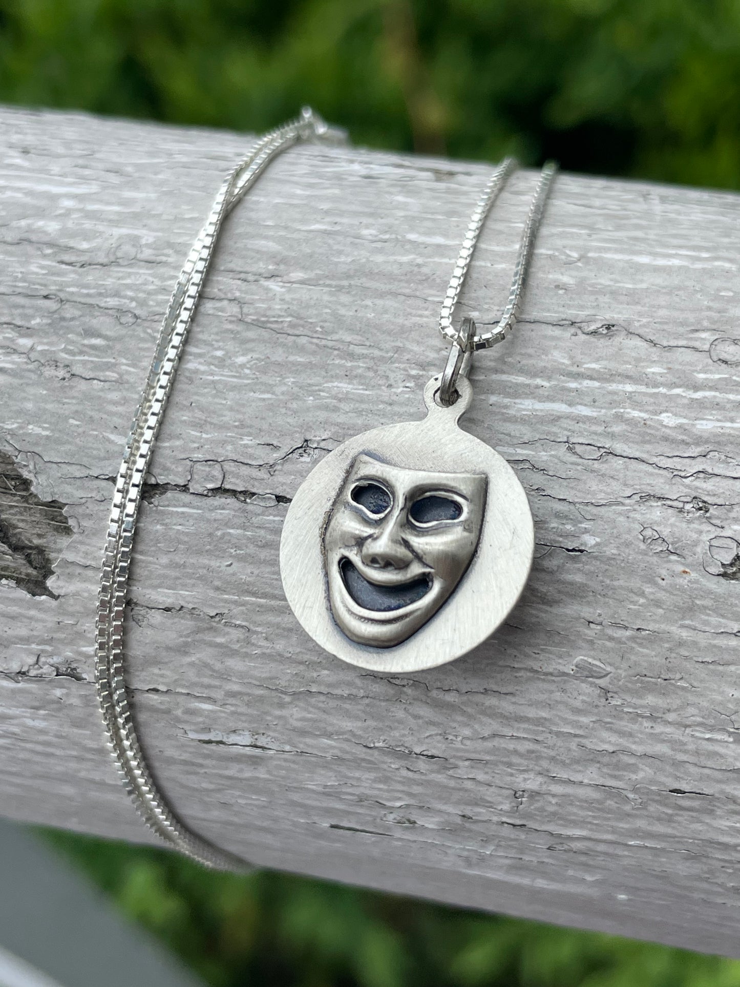 Designer Beau 925 Sterling Silver Comedy Tragedy Disc Necklace