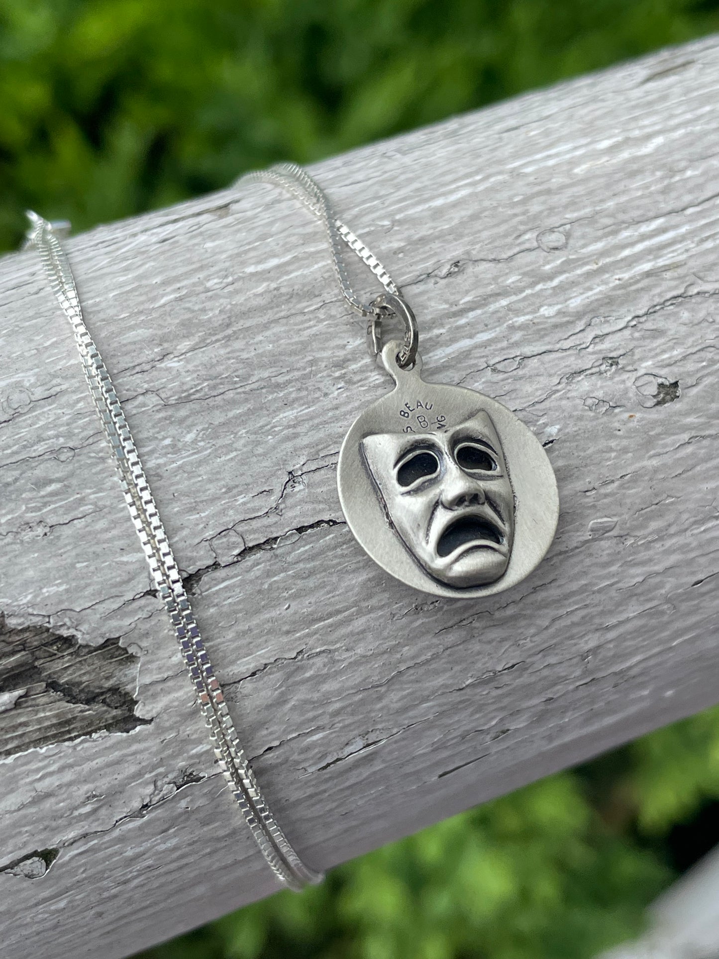 Designer Beau 925 Sterling Silver Comedy Tragedy Disc Necklace