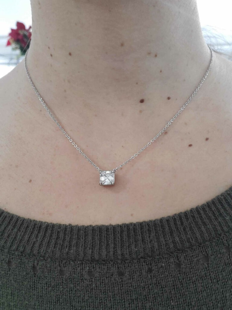 Designer Judith Ripka 925 Sterling Silver Solitaire Asher Cut Zirconia Necklace