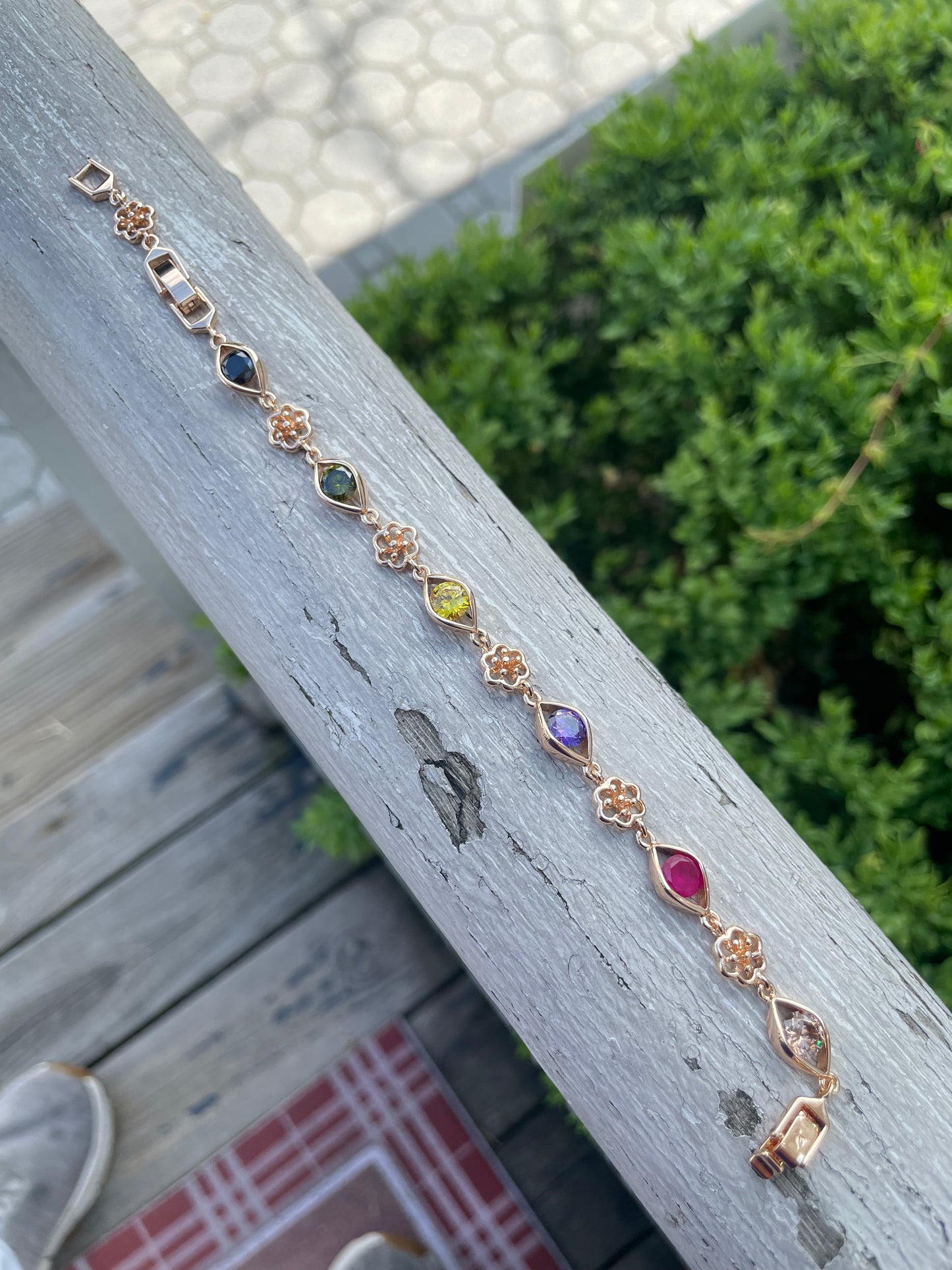 Stainless Steel Rose Vermeil Multi colored Stone Bracelet