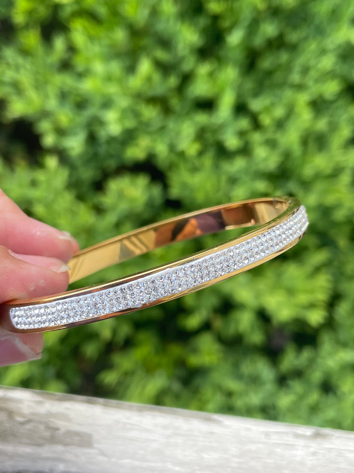 Stainless Steel Vermeil Sparkling Rhinestone Bangle Bracelet