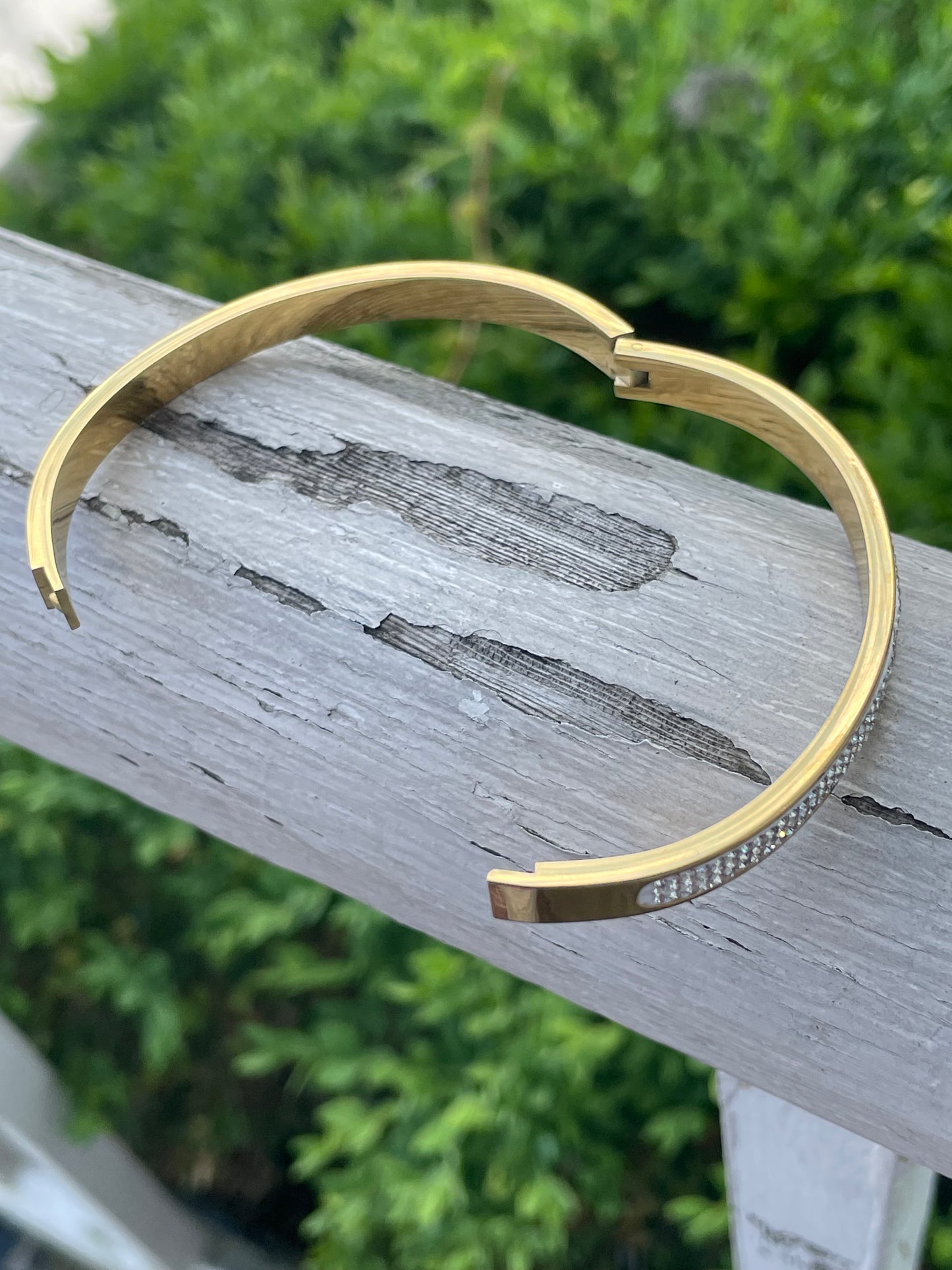 Stainless Steel Vermeil Sparkling Rhinestone Bangle Bracelet