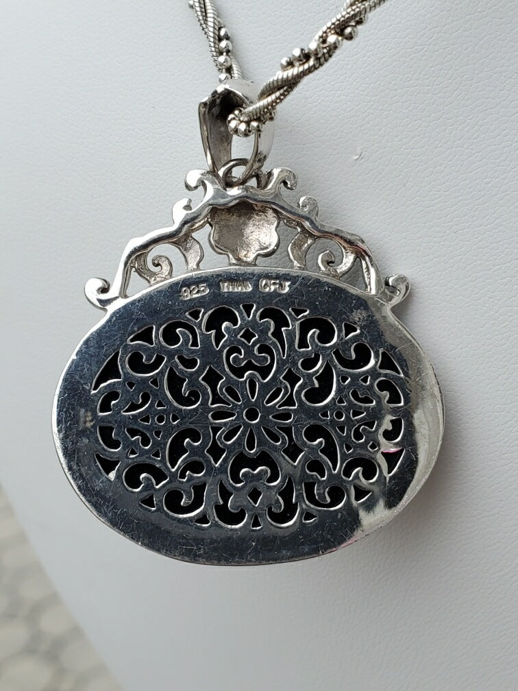 Designer Carol Brodie CFJ Large Oval Onyx Necklace