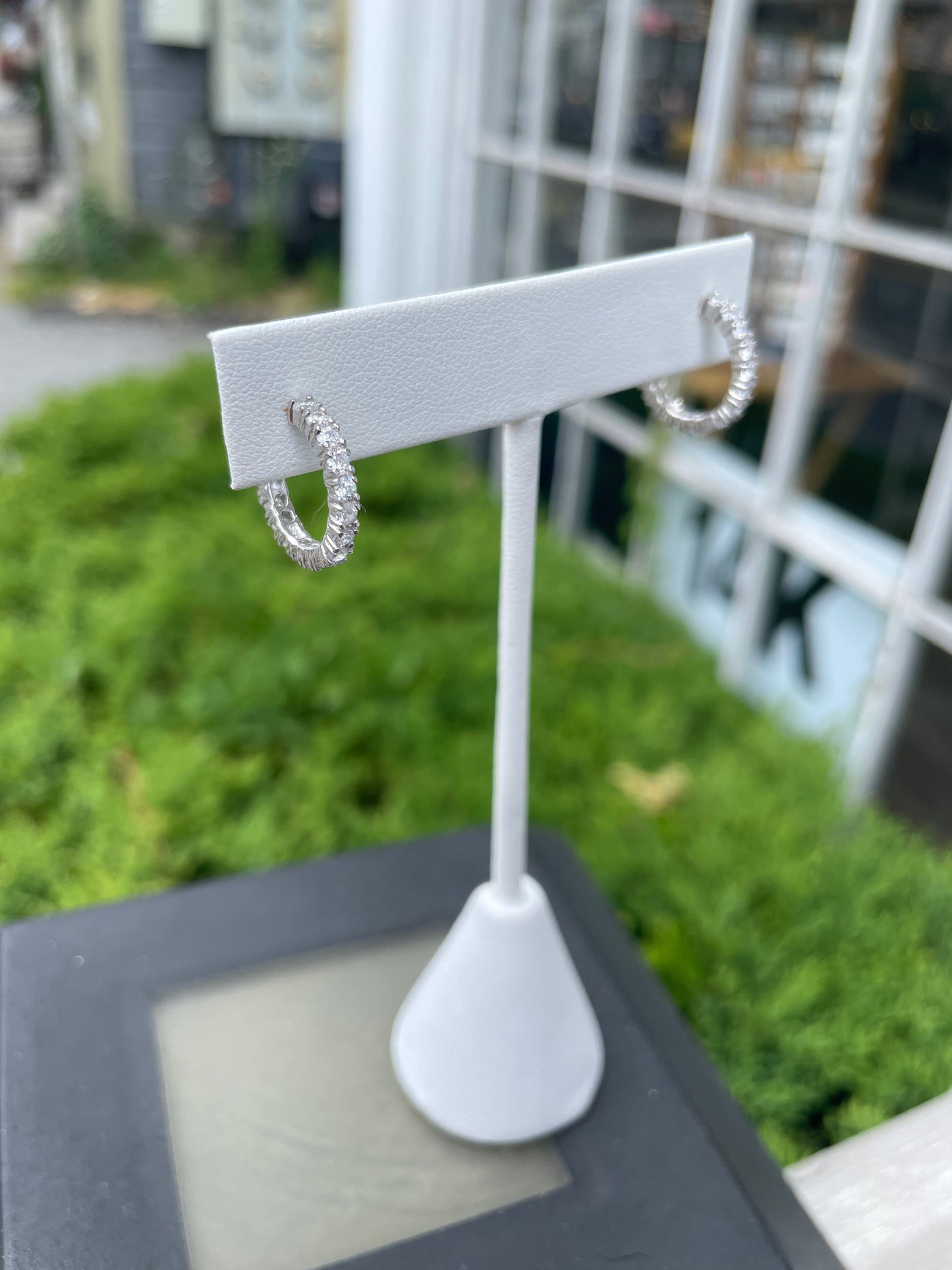 925 Sterling Silver Clear Zirconia Huggie 3/4 Hoop Earrings