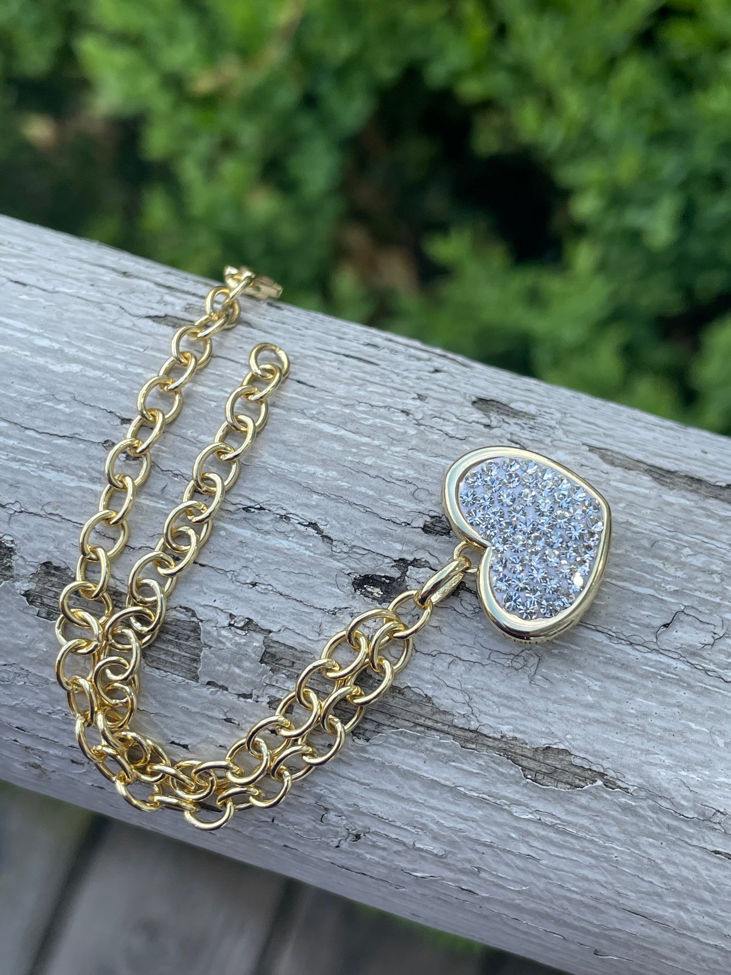 925 Sterling Silver Vermeil Sparkling Dangle Heart Bracelet