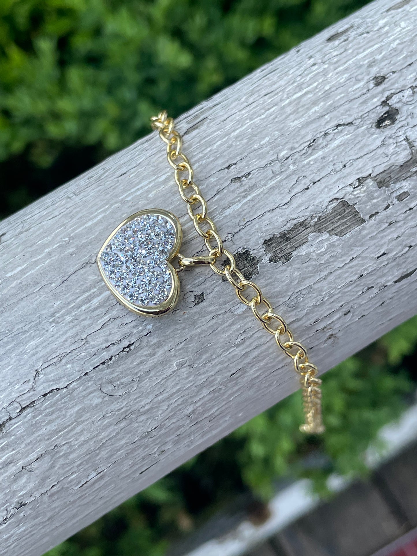 925 Sterling Silver Vermeil Sparkling Dangle Heart Bracelet