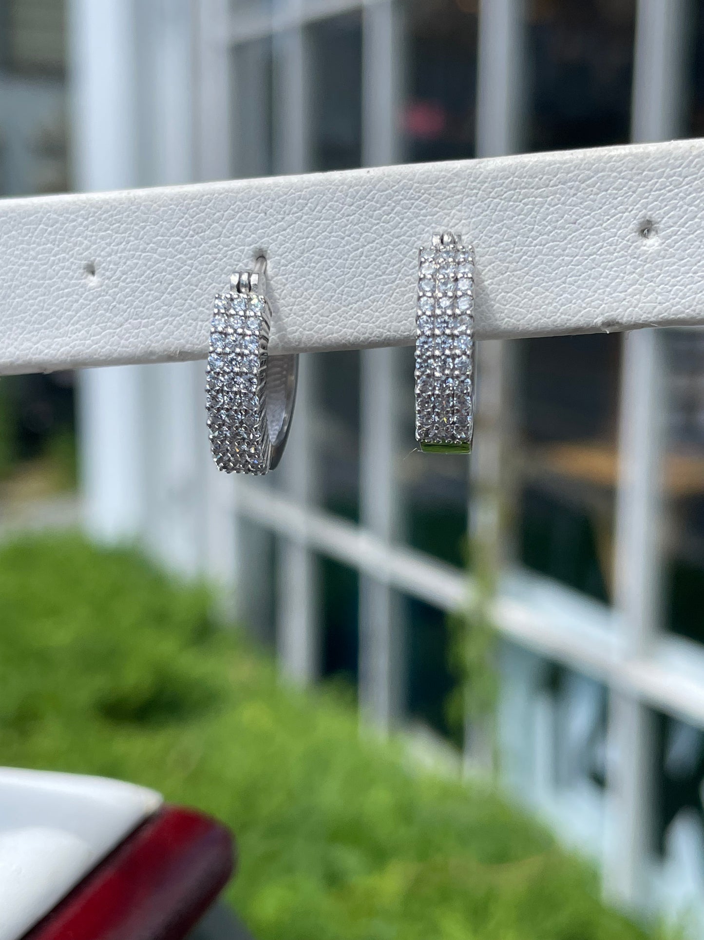 925 Sterling Silver Triple Row Cz Huggie Hoop Earrings