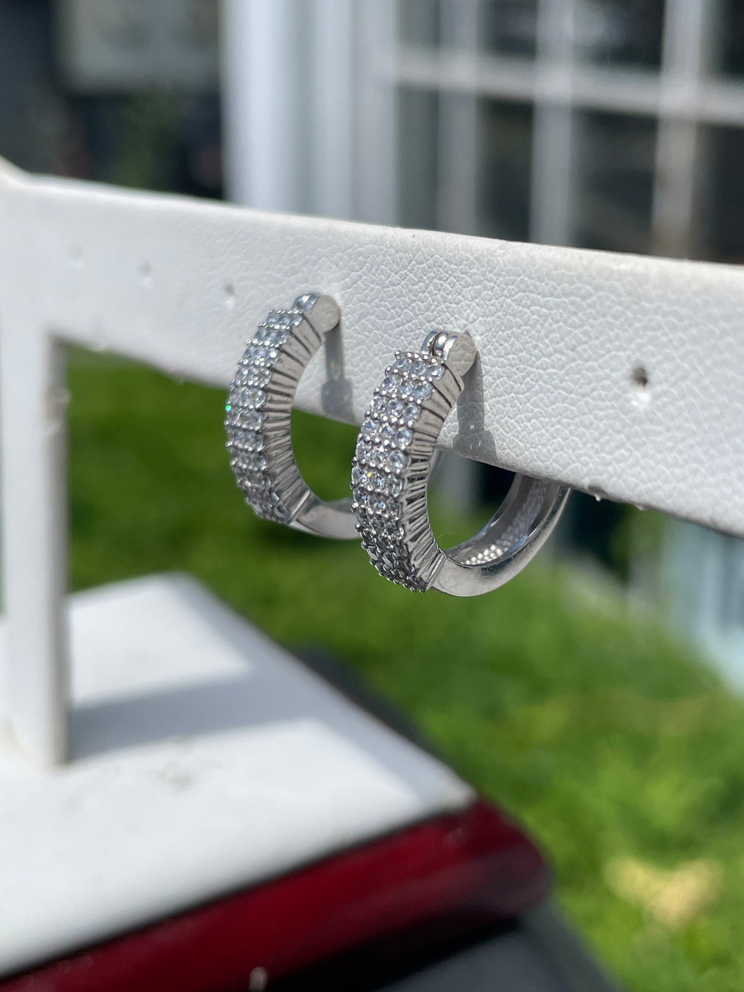925 Sterling Silver Triple Row Cz Huggie Hoop Earrings