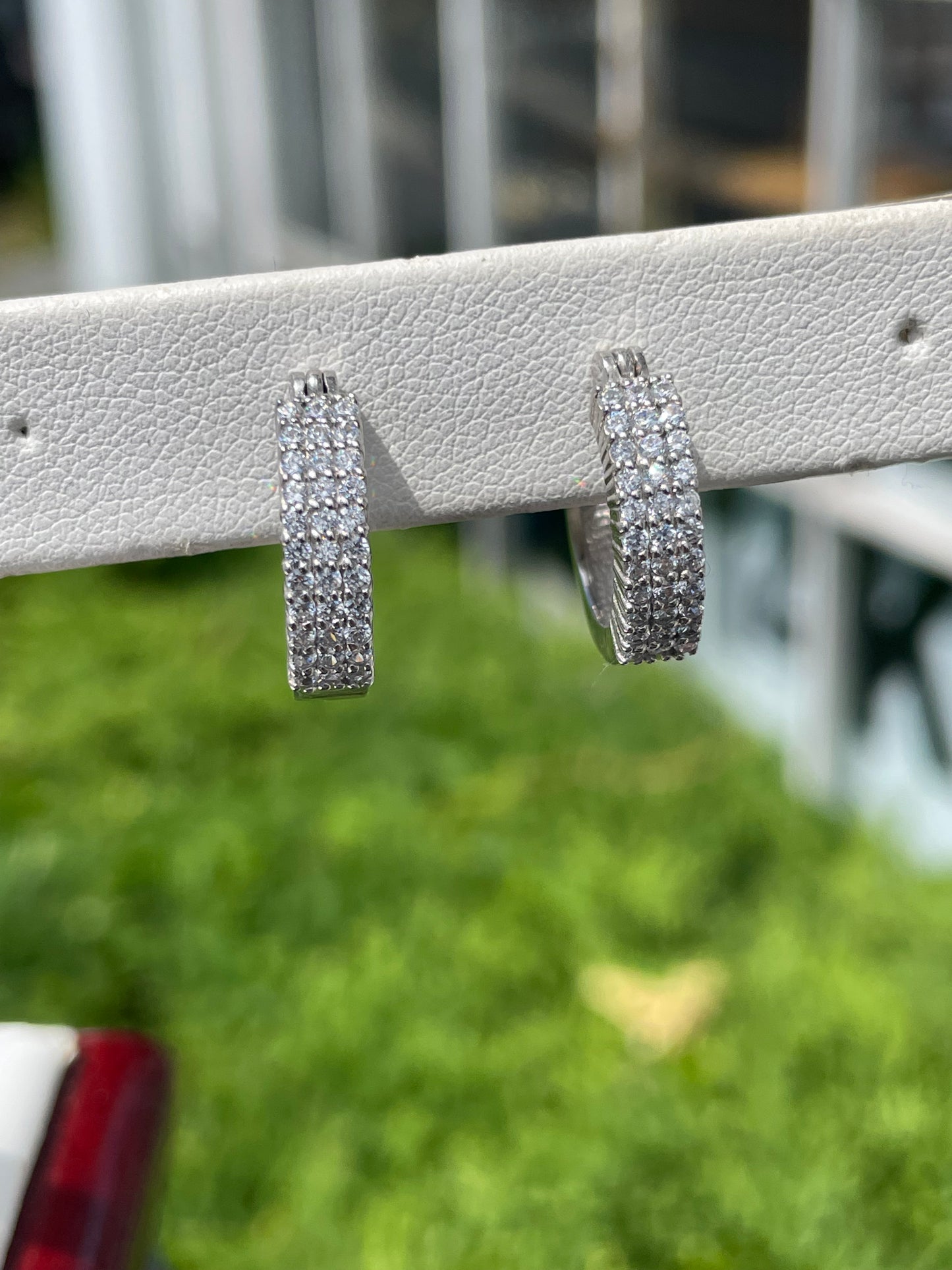 925 Sterling Silver Triple Row Cz Huggie Hoop Earrings
