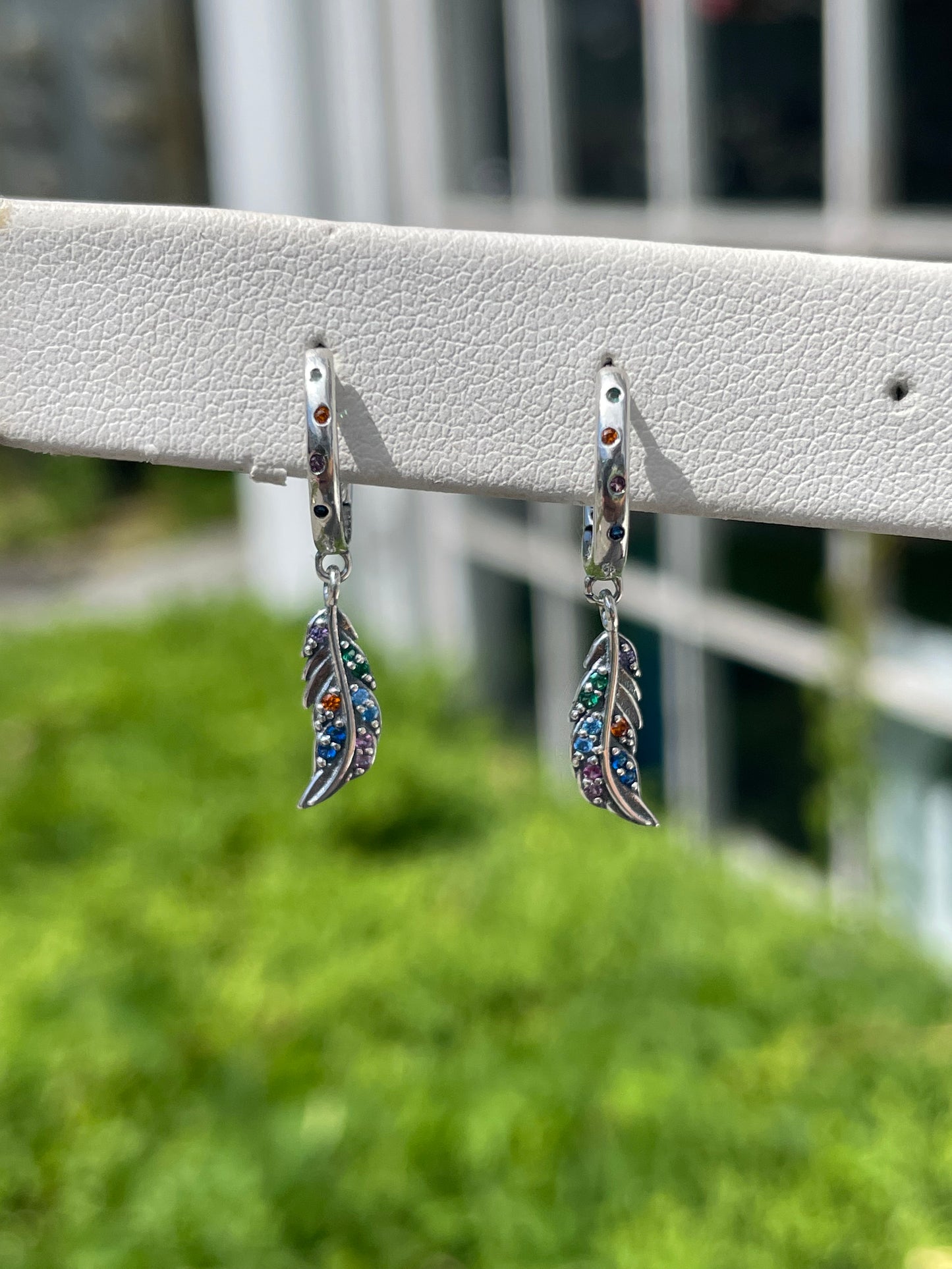 925 Sterling Silver Multi-color Stone Angel Wing Feather Dangle Earrings