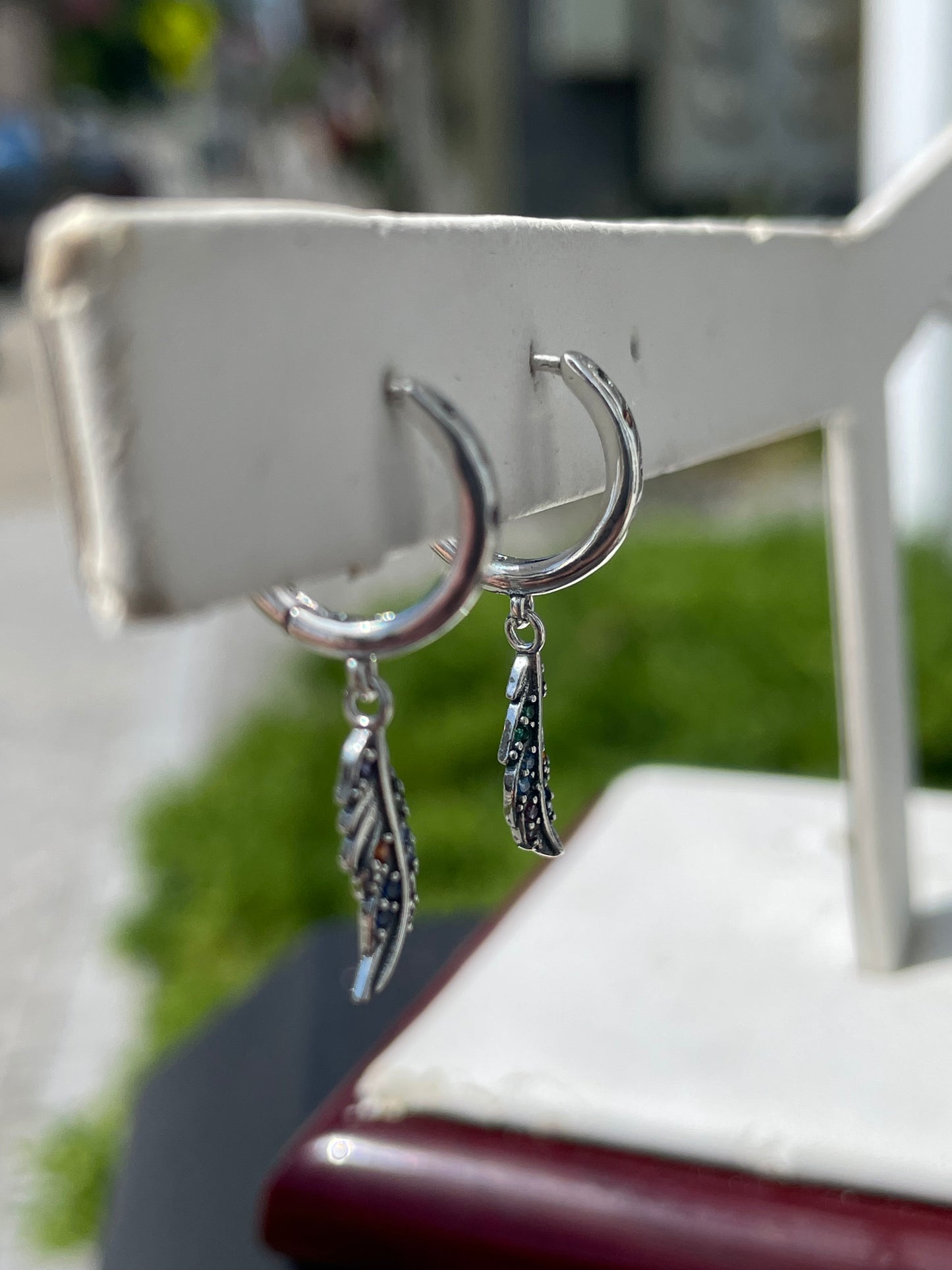 925 Sterling Silver Multi-color Stone Angel Wing Feather Dangle Earrings
