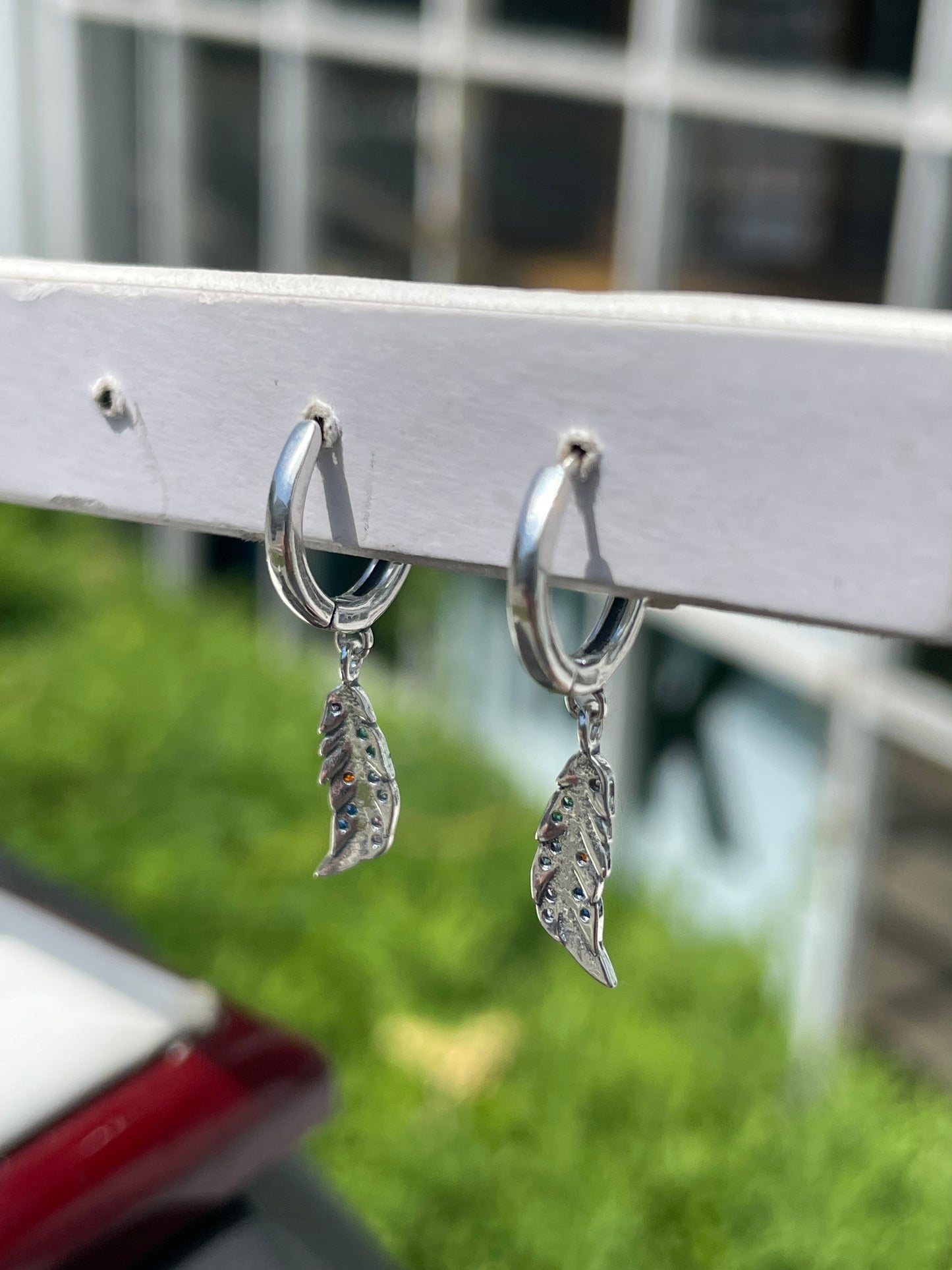 925 Sterling Silver Multi-color Stone Angel Wing Feather Dangle Earrings