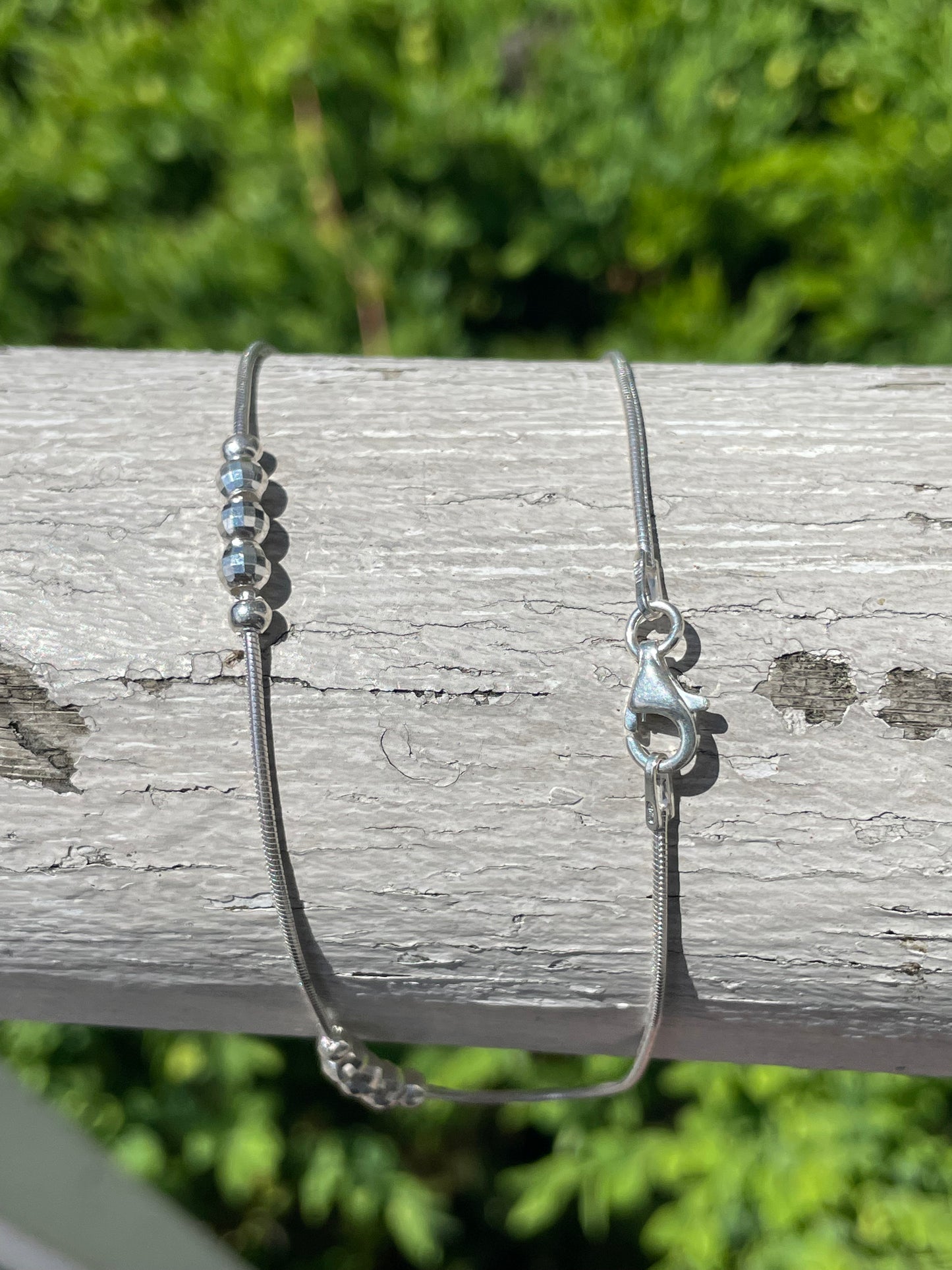 925 Sterling Silver Moonstone Anklet 10”