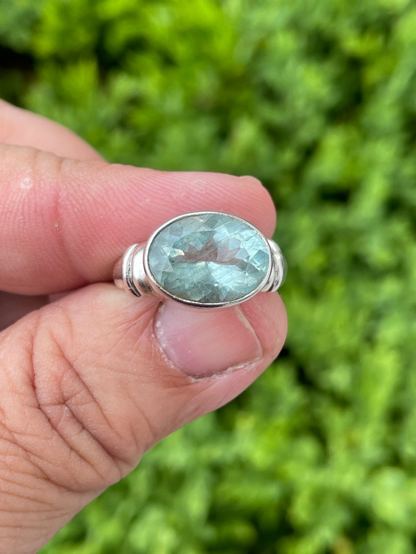 925 Sterling Silver Sideways Sky Blue Topaz Ring