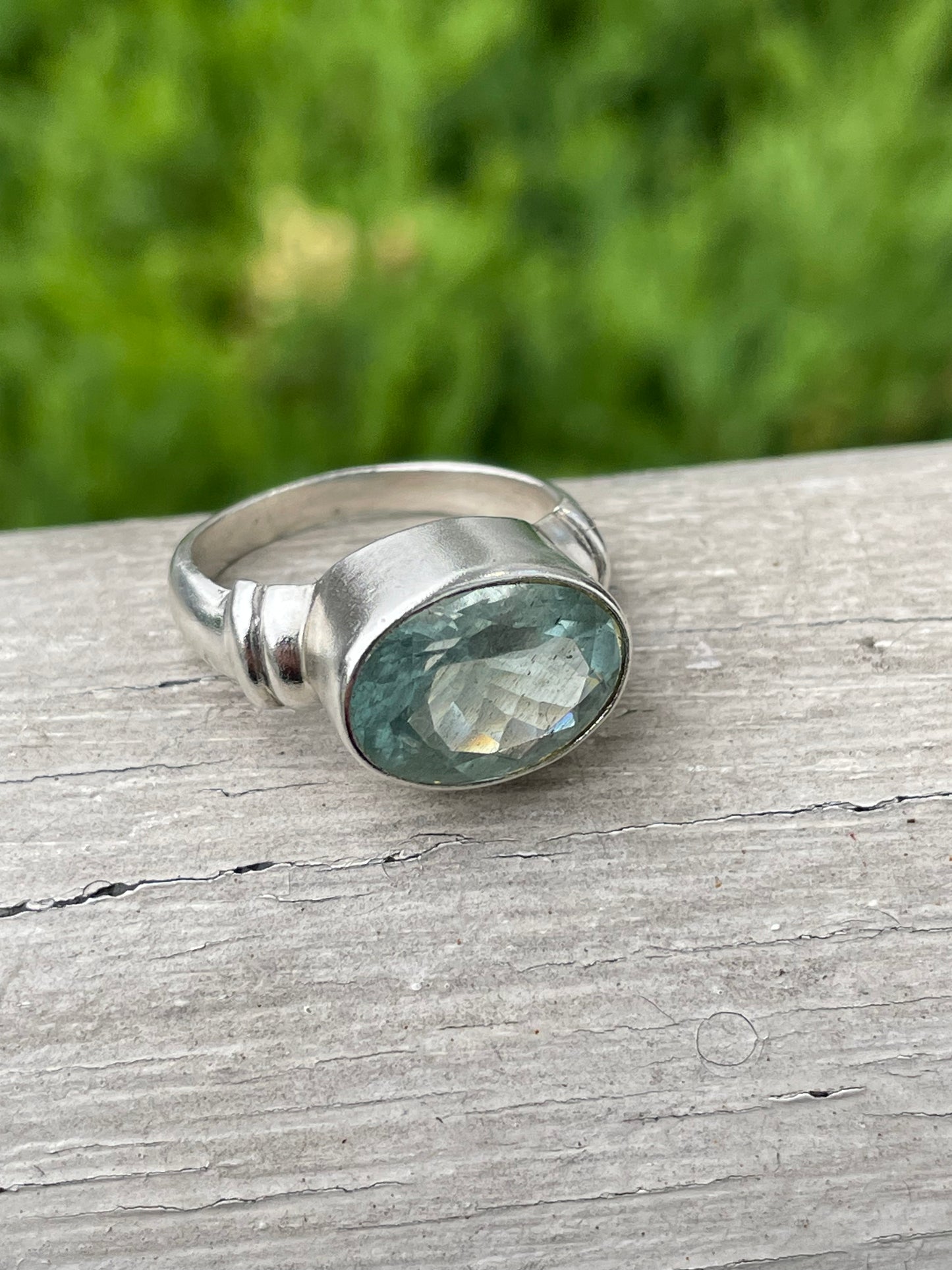 925 Sterling Silver Sideways Sky Blue Topaz Ring