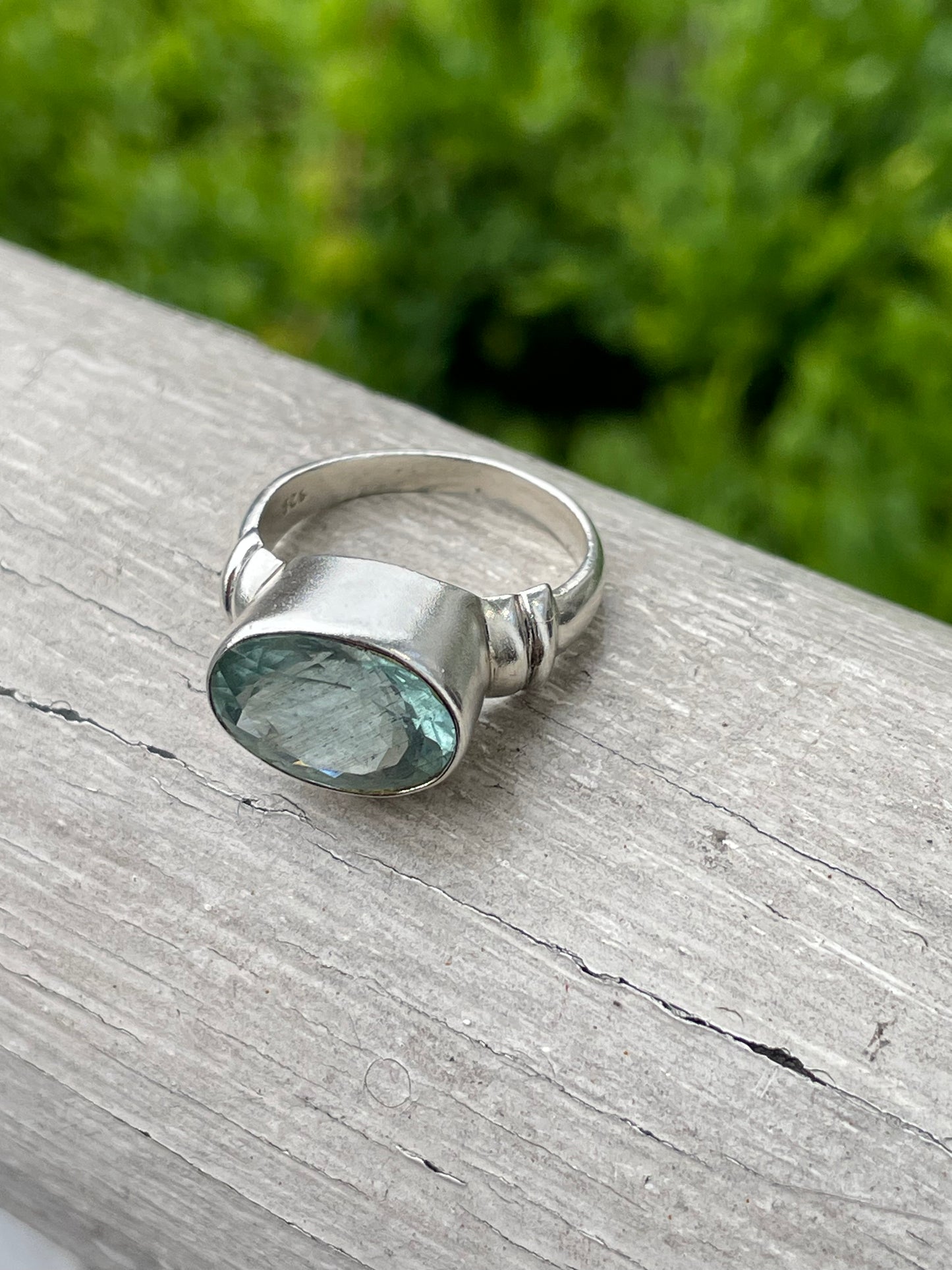 925 Sterling Silver Sideways Sky Blue Topaz Ring