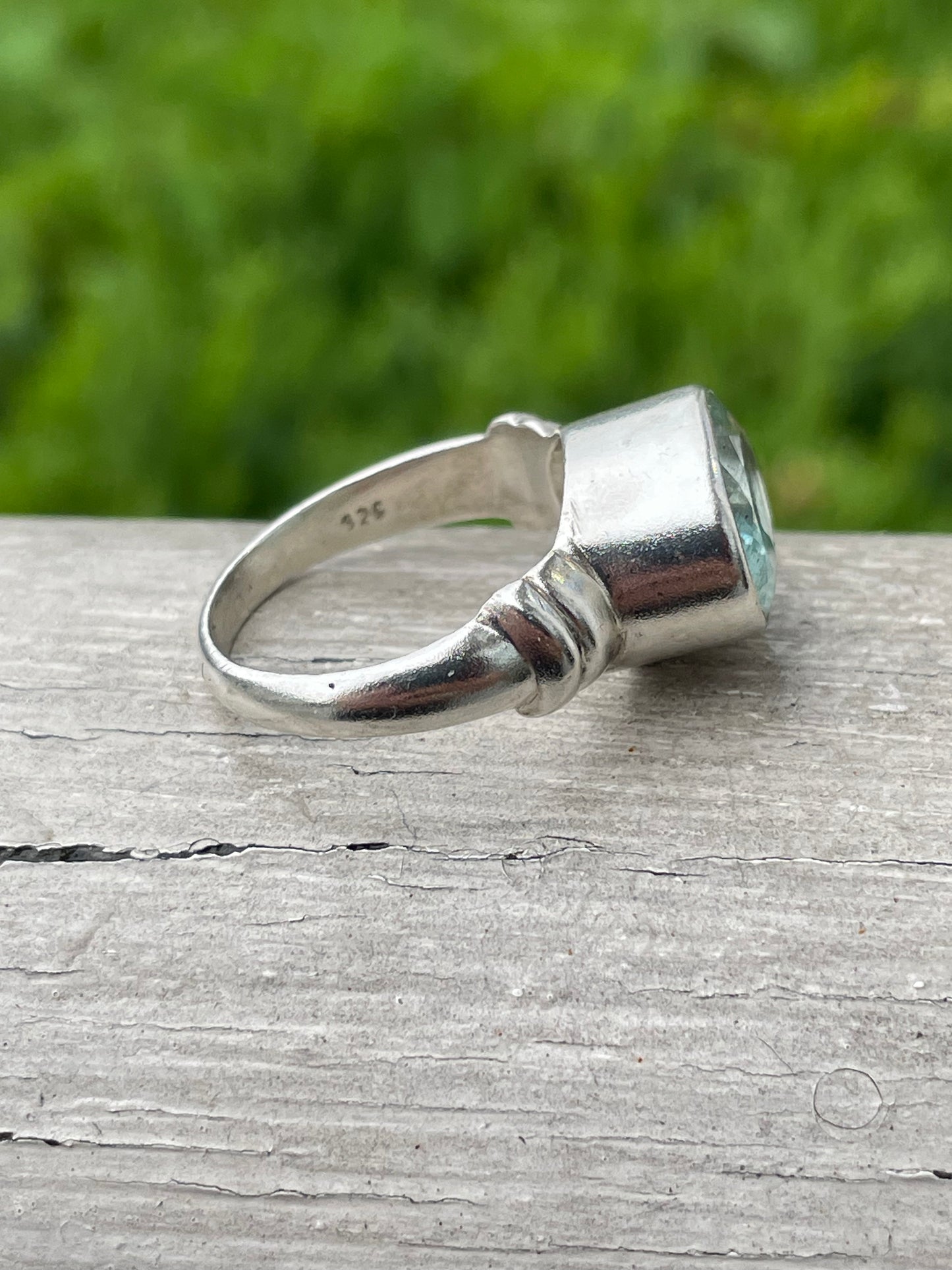 925 Sterling Silver Sideways Sky Blue Topaz Ring