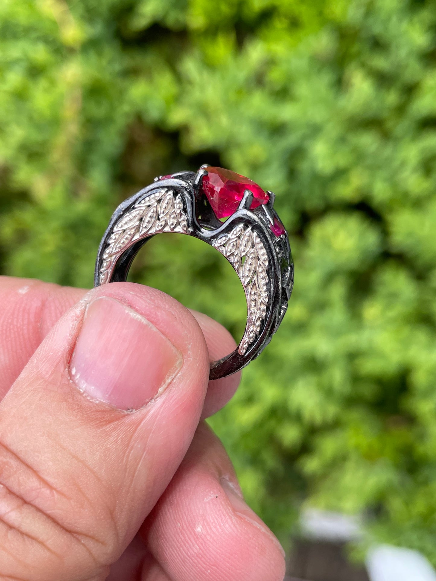 Designer Vancaro 925 Sterling Silver Red Heart Angel Wings Ring