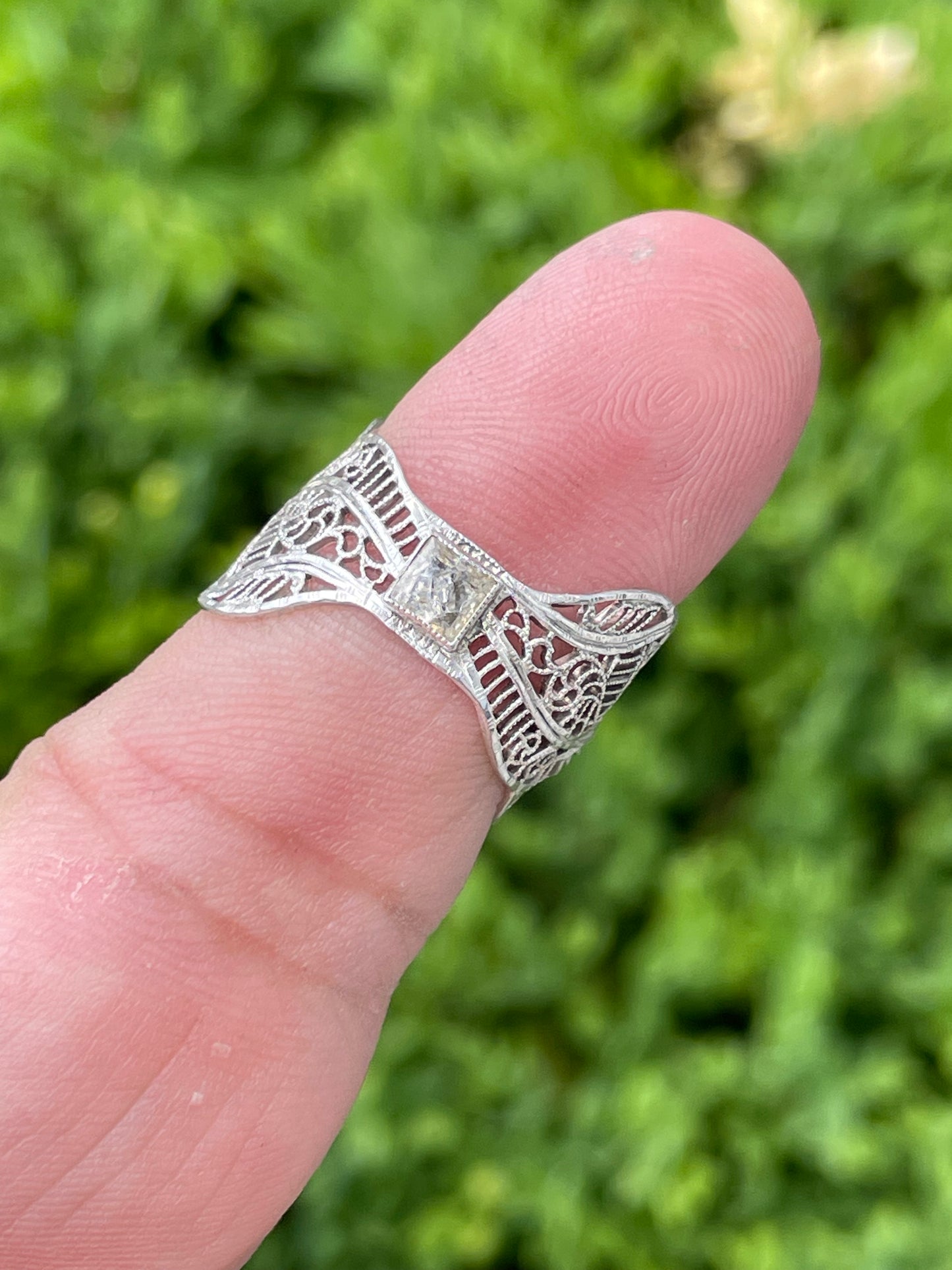 925 Sterling Silver Handmade Converted Pin to Ring w/ Cubic Zirconia