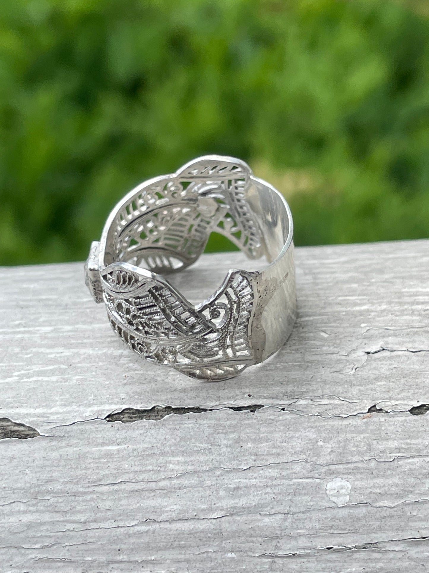 925 Sterling Silver Handmade Converted Pin to Ring w/ Cubic Zirconia