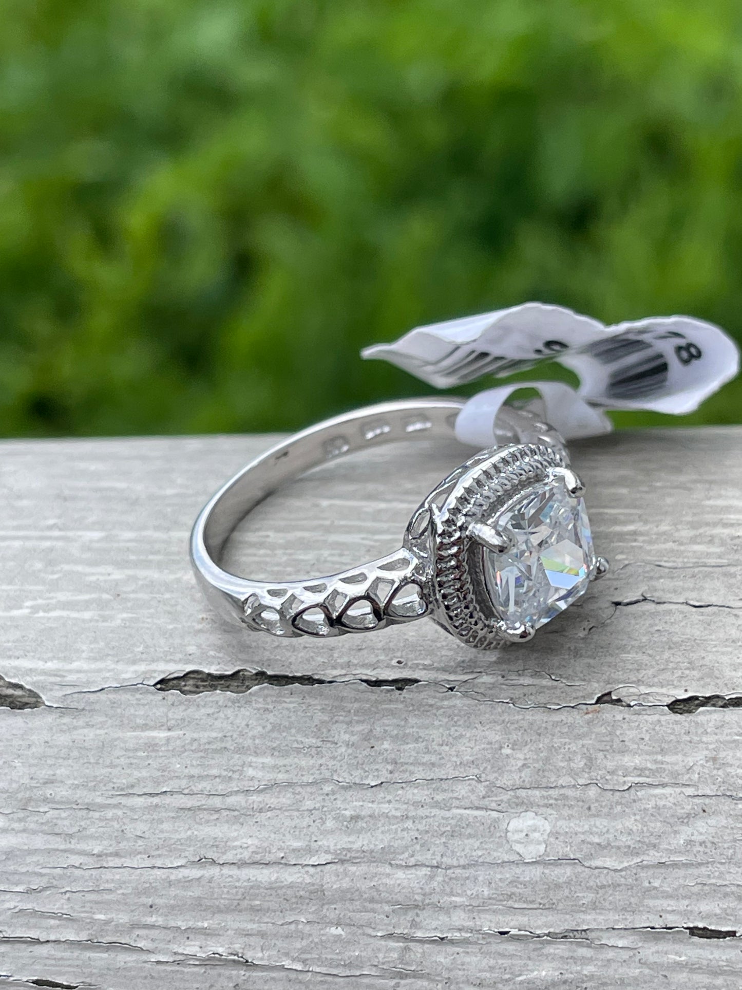 925 Sterling Silver Classic Cable Halo Clear Zirconia Ring