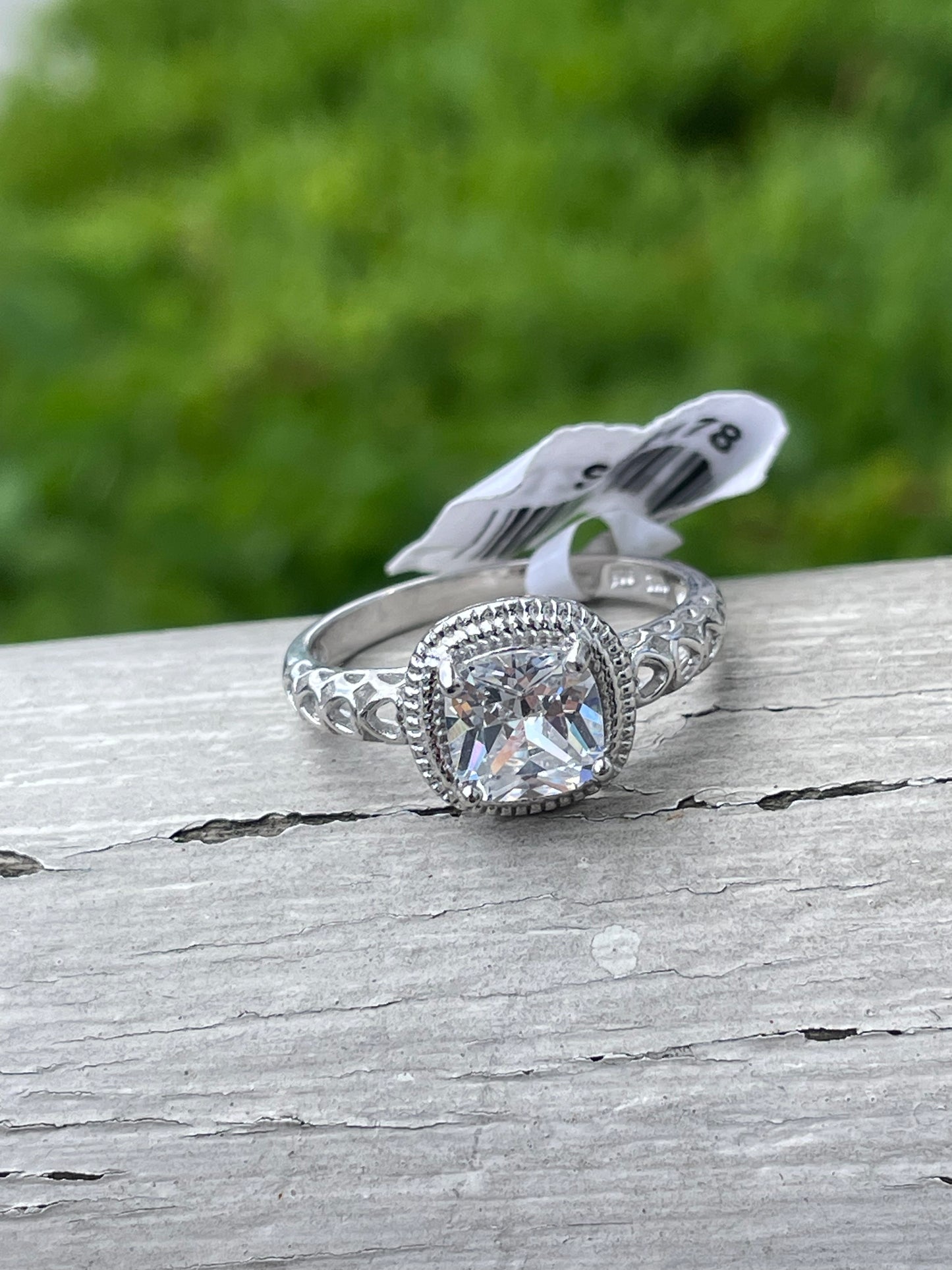 925 Sterling Silver Classic Cable Halo Clear Zirconia Ring