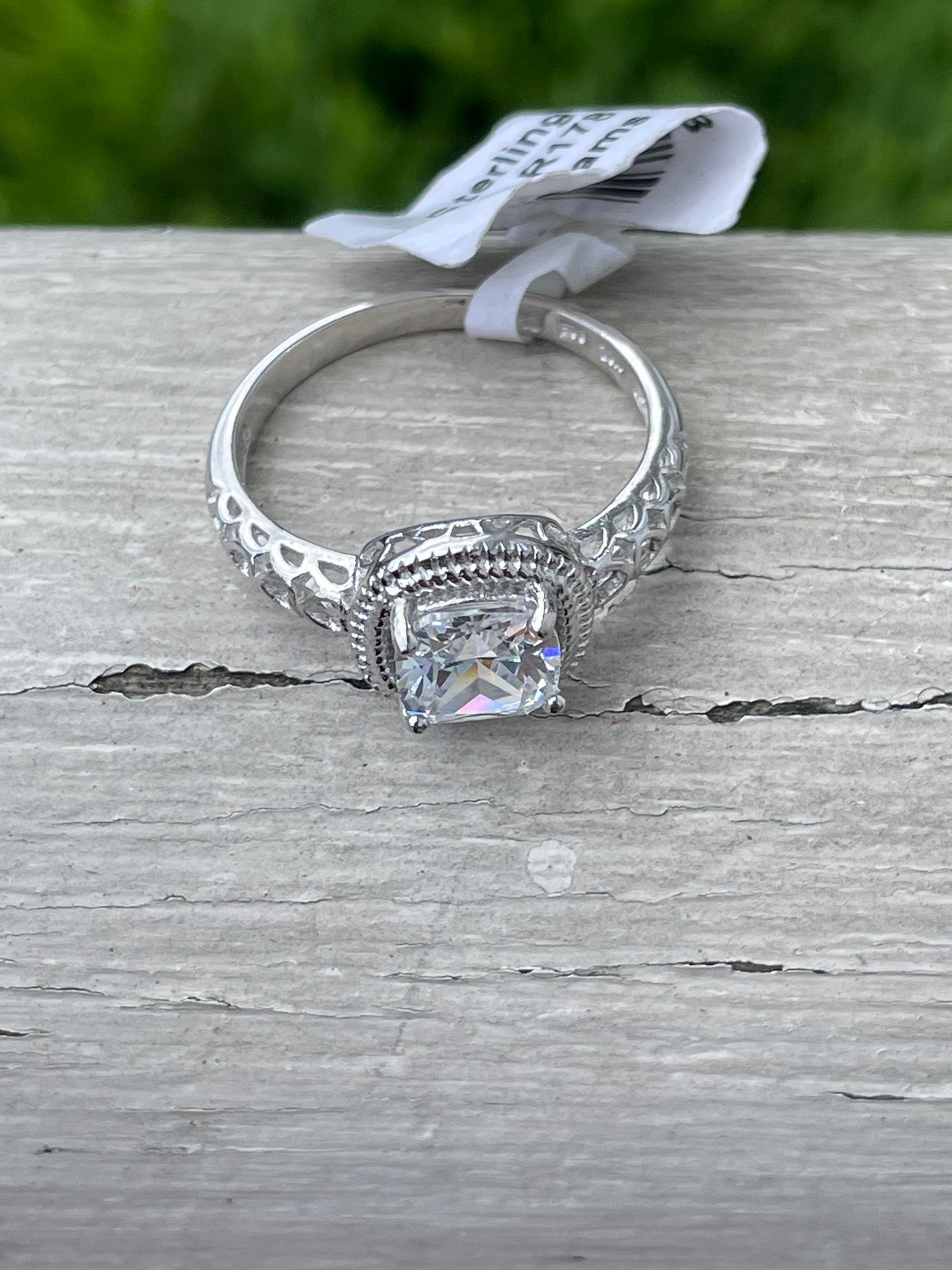 925 Sterling Silver Classic Cable Halo Clear Zirconia Ring