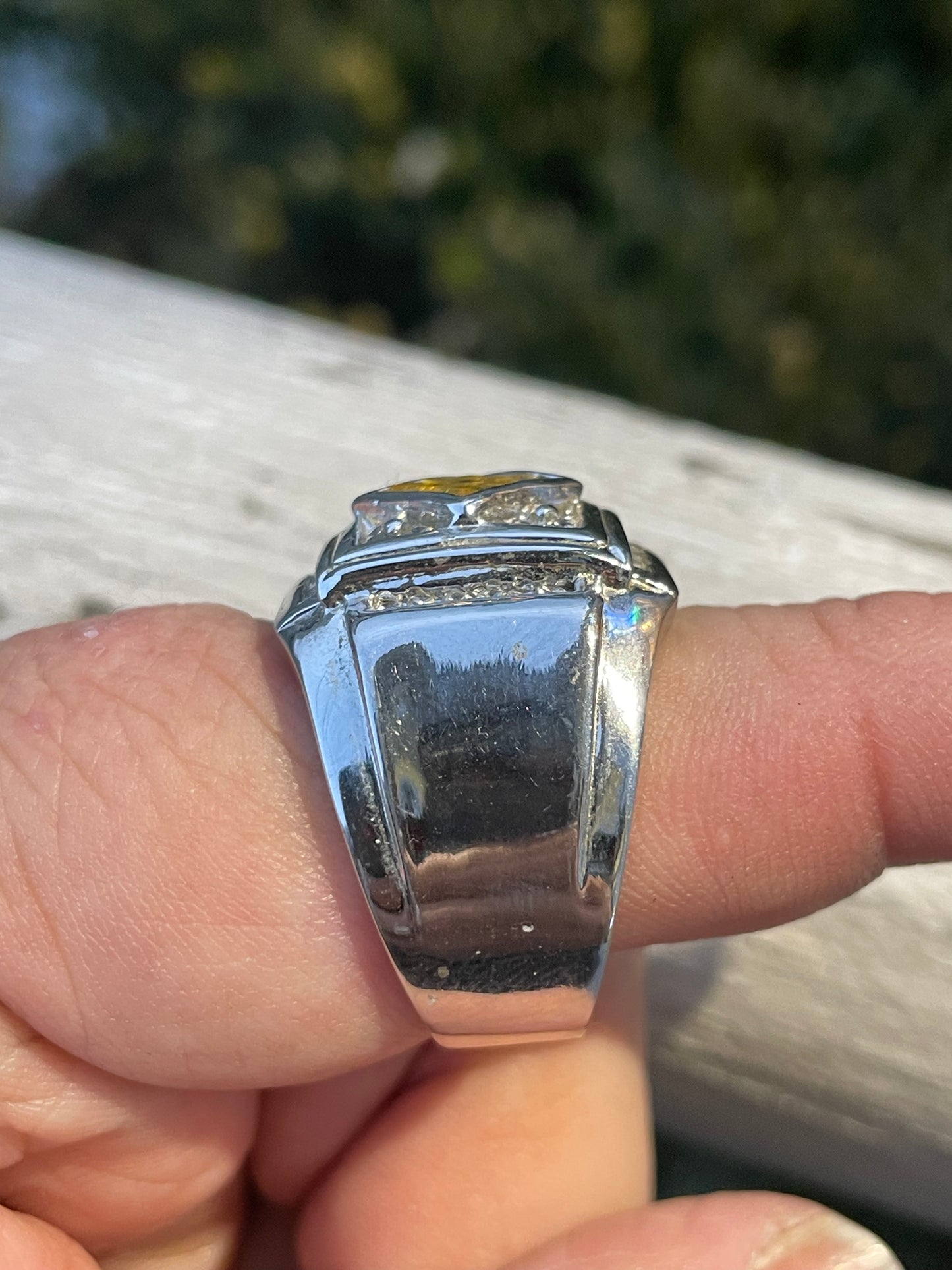 925 Sterling Silver Men’s Canary Yellow & Clear Zirconia Cluster Ring