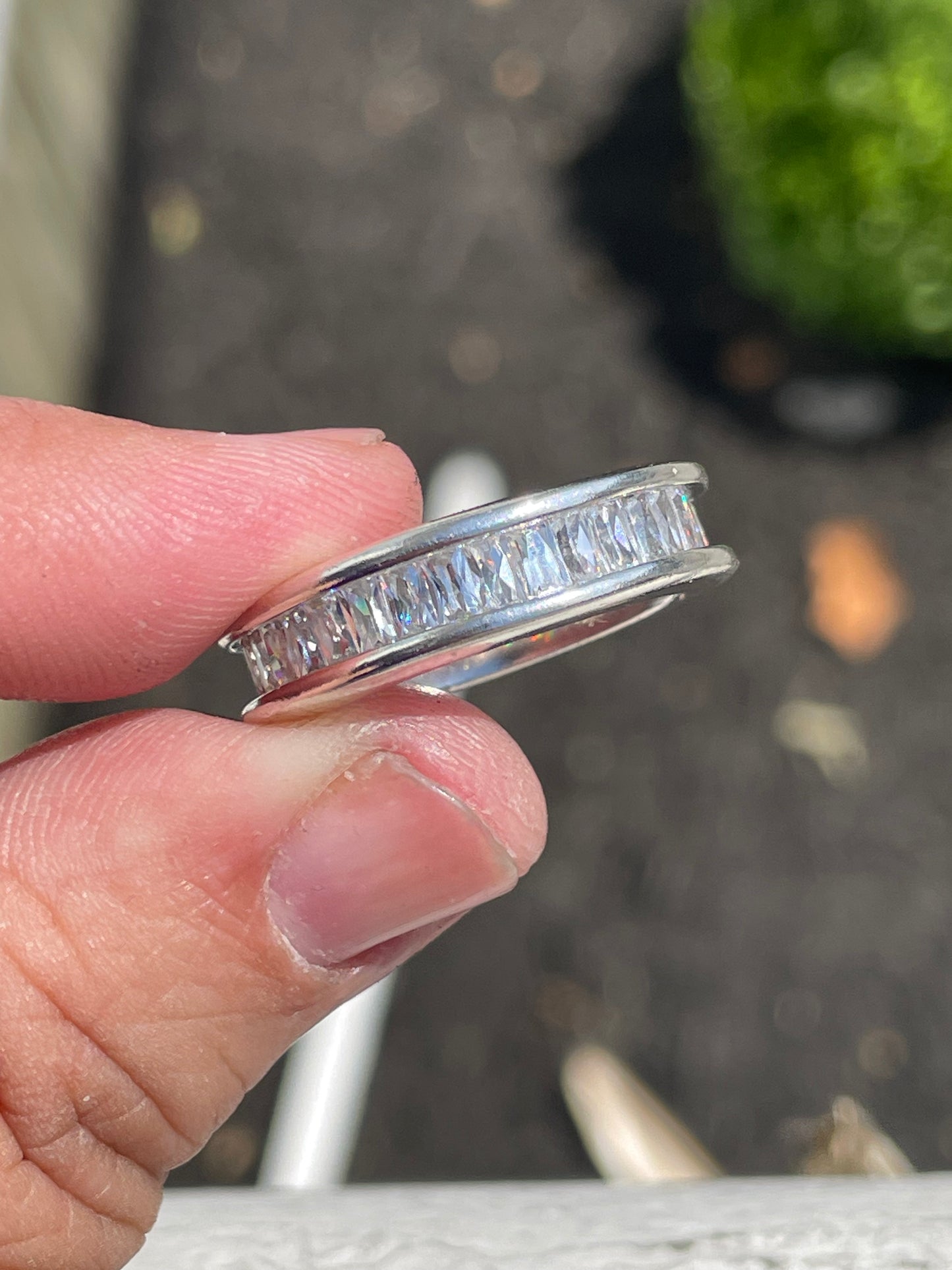 925 Sterling Silver Clear Zirconia Baguette Eternity Band Ring