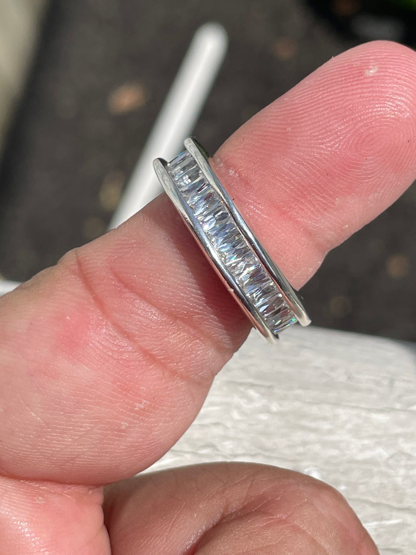 925 Sterling Silver Clear Zirconia Baguette Eternity Band Ring